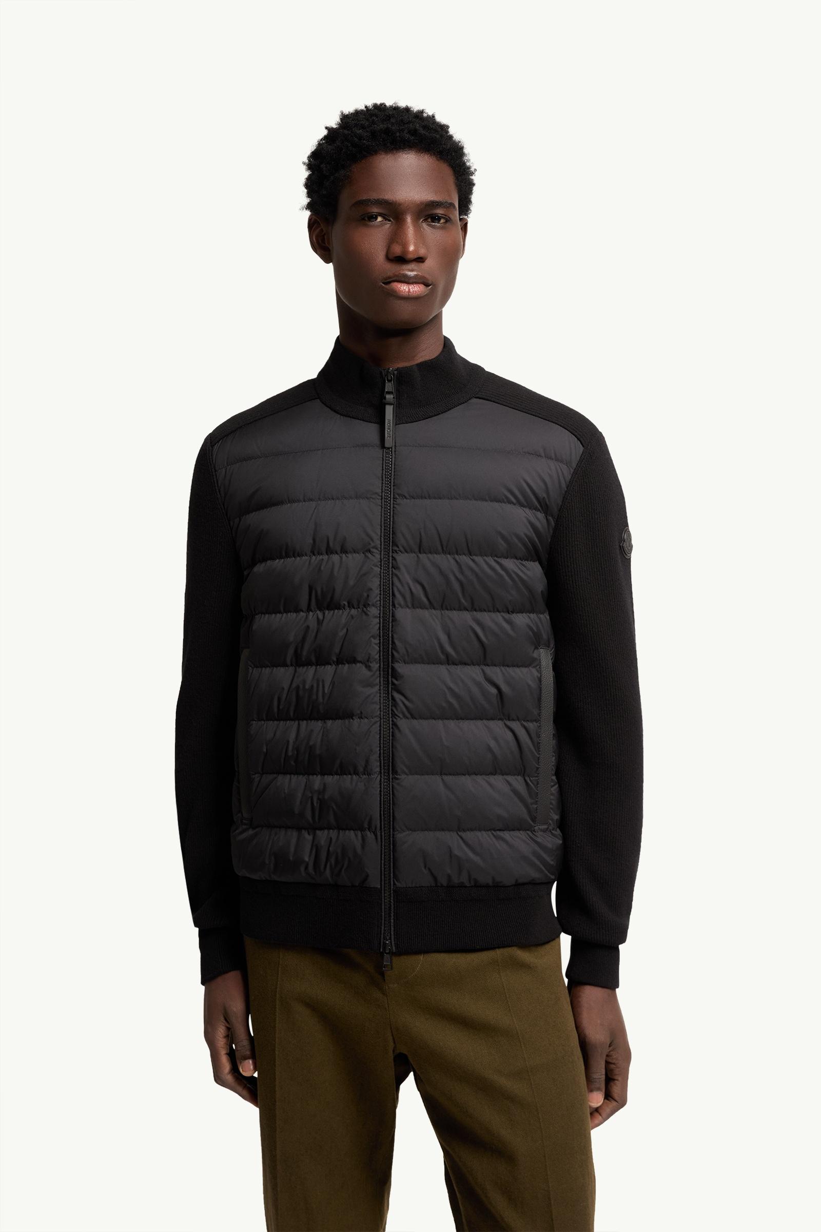 Moncler Wool & Cashmere Blend Padded Zip-Up Cardigan Black Black