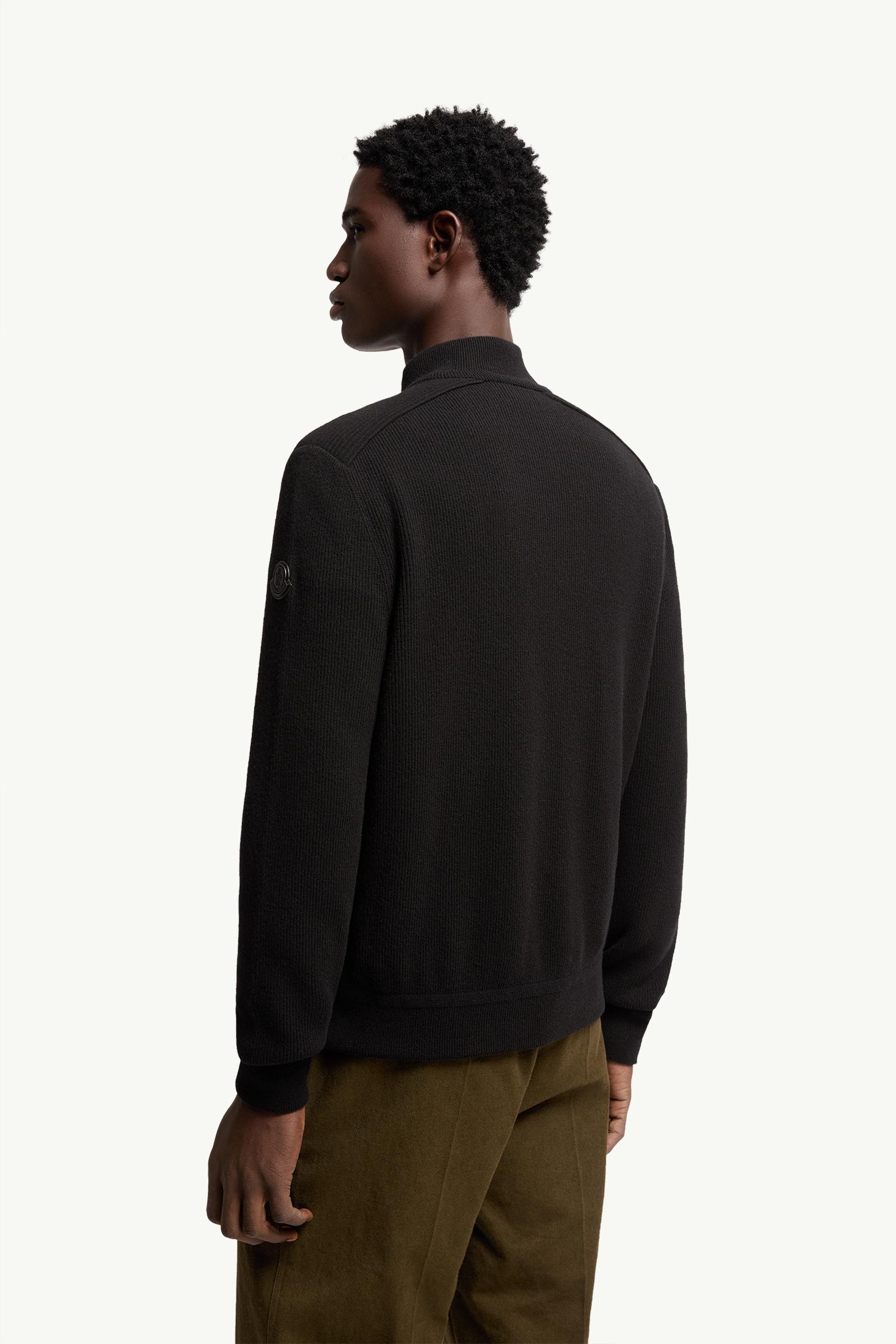 Moncler Wool & Cashmere Blend Padded Zip-Up Cardigan Black Black