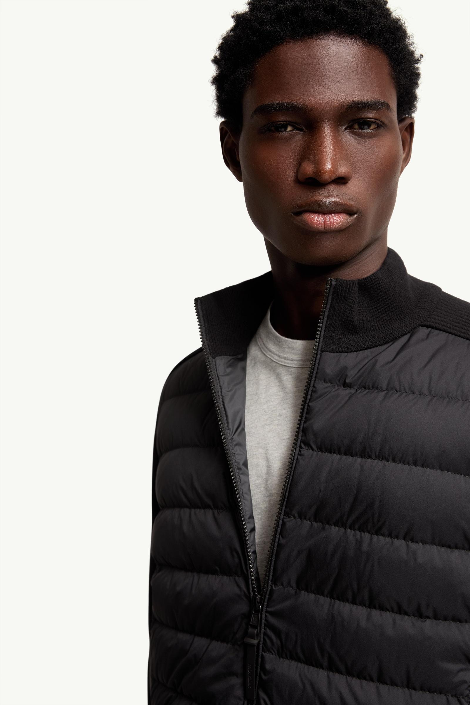 Moncler Wool & Cashmere Blend Padded Zip-Up Cardigan Black Black