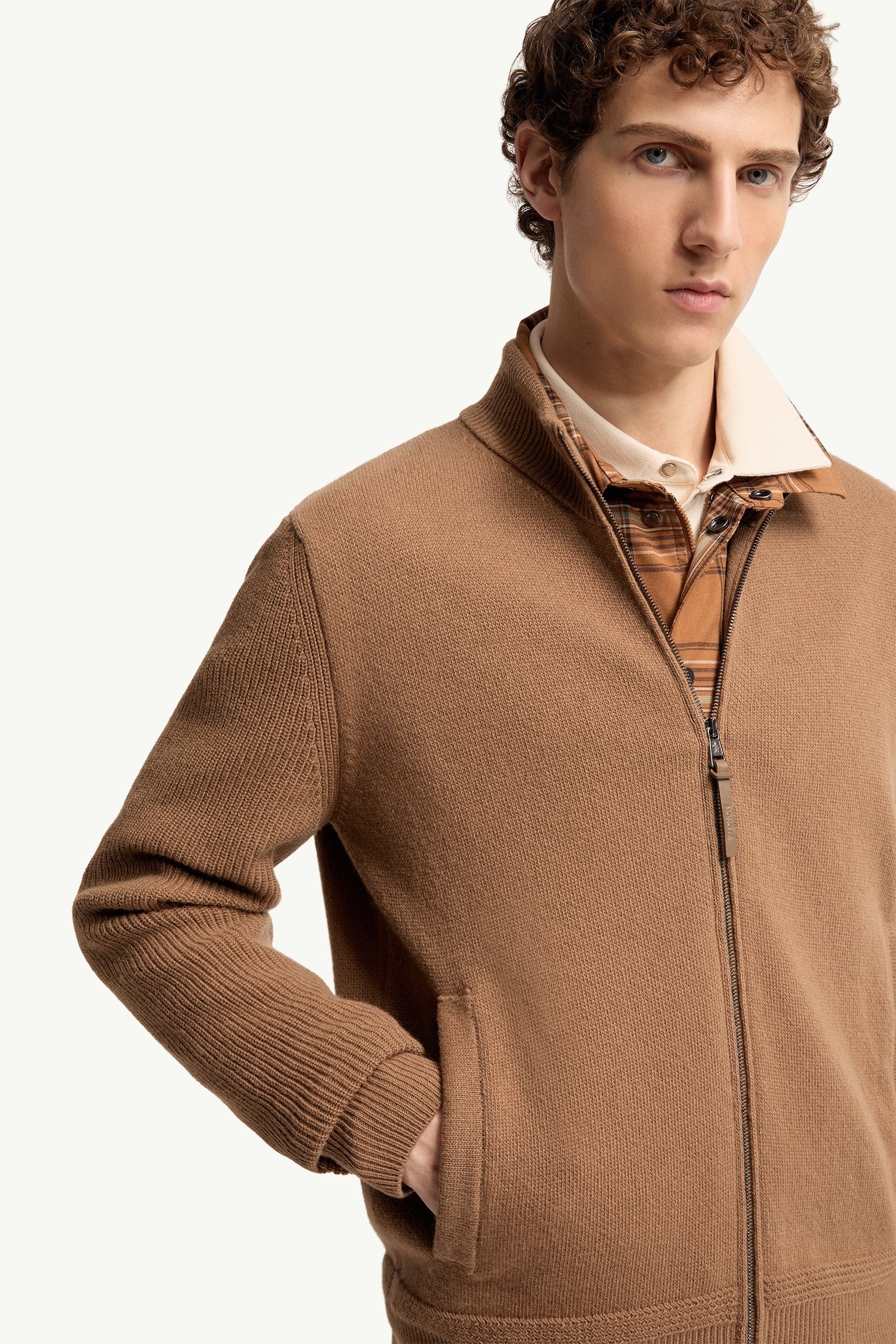 Moncler Wool & Cashmere Zip-Up Cardigan Light Brown Light Brown