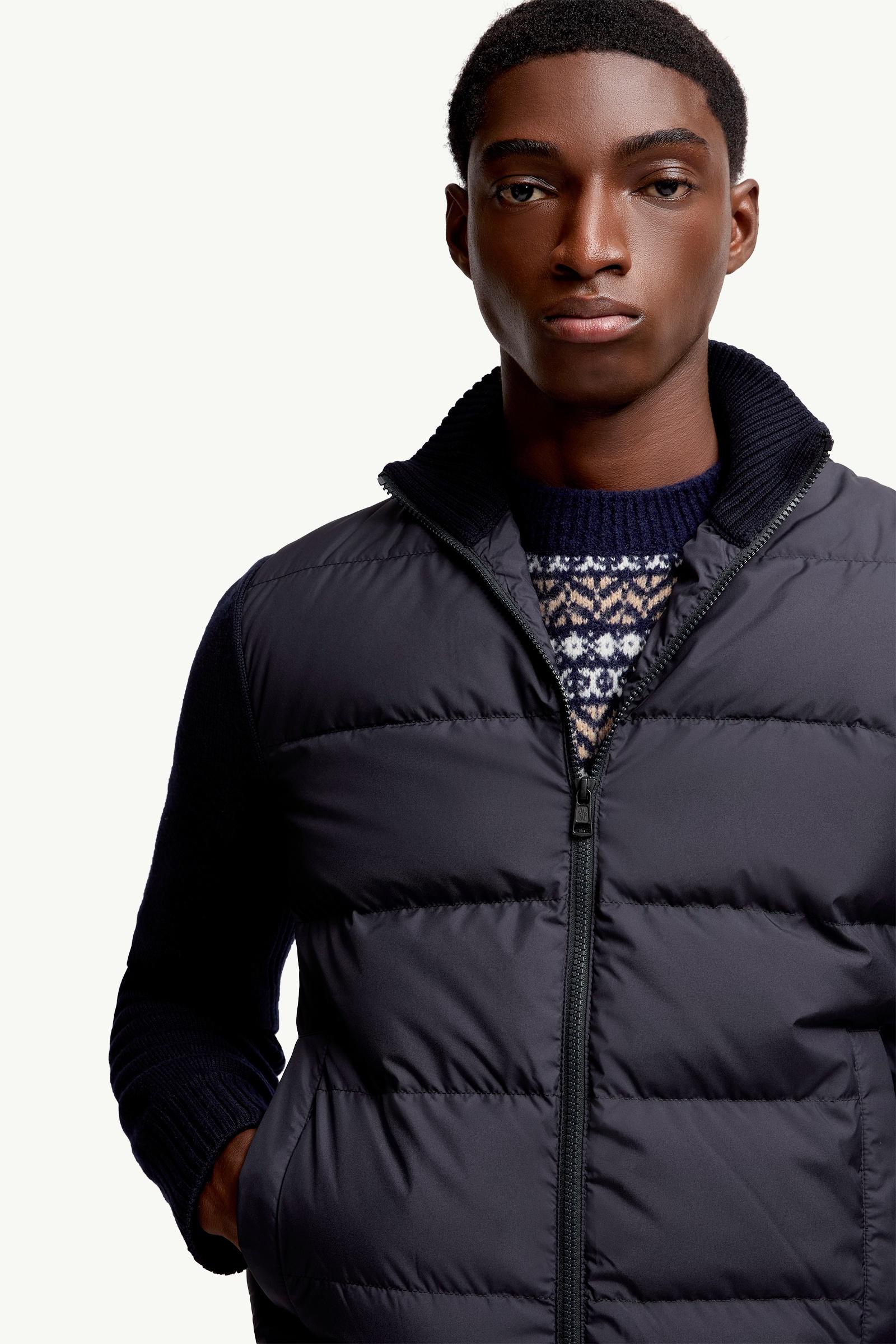 Moncler Padded Wool Zip-Up Cardigan Navy Blue Navy Blue
