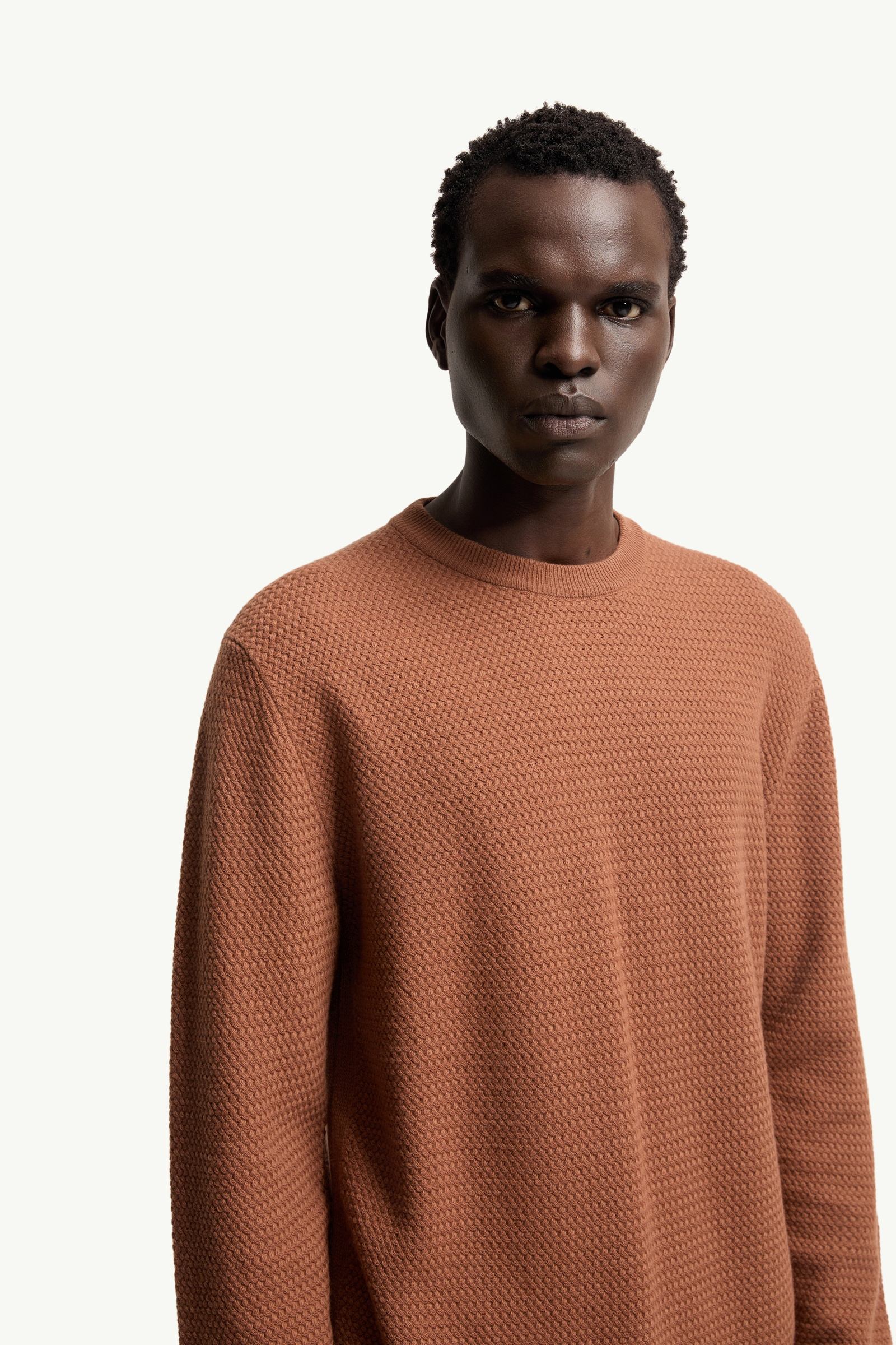 Moncler Textured Cashmere & Wool Sweater Red Brown Red Brown
