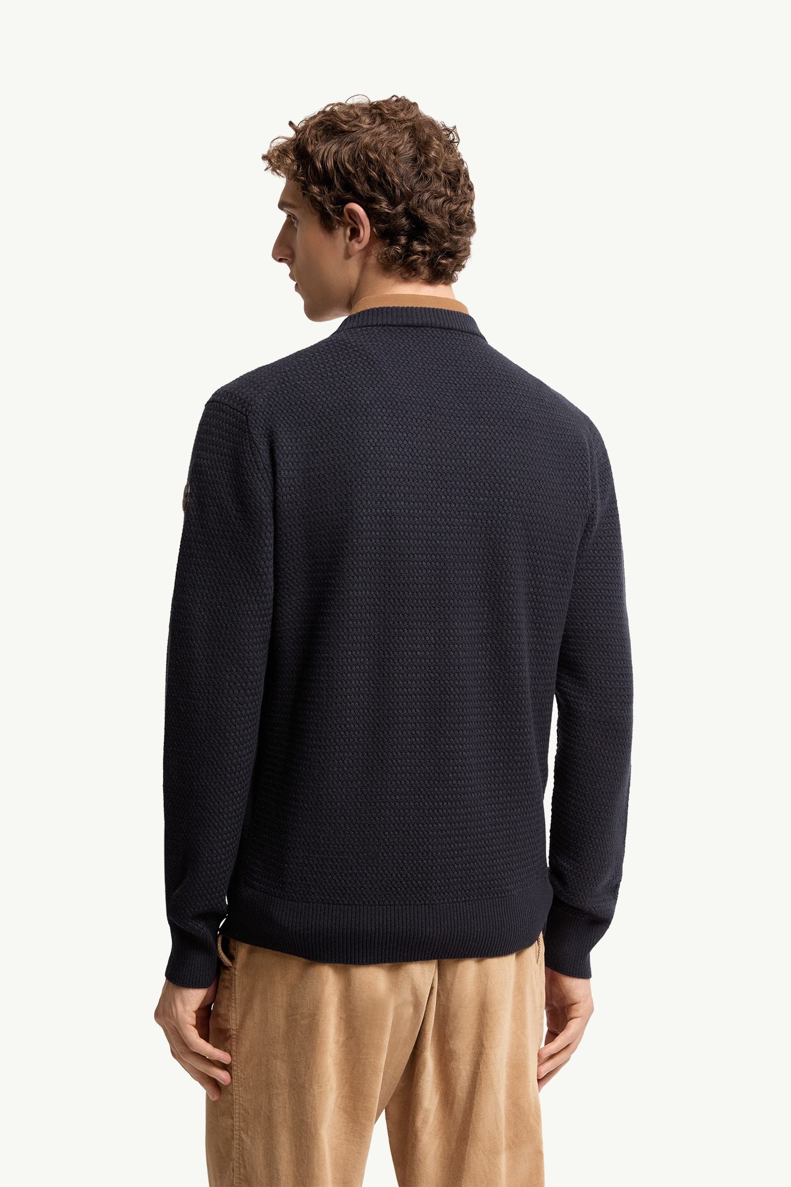 Moncler Textured Cashmere & Wool Sweater Navy Blue Navy Blue