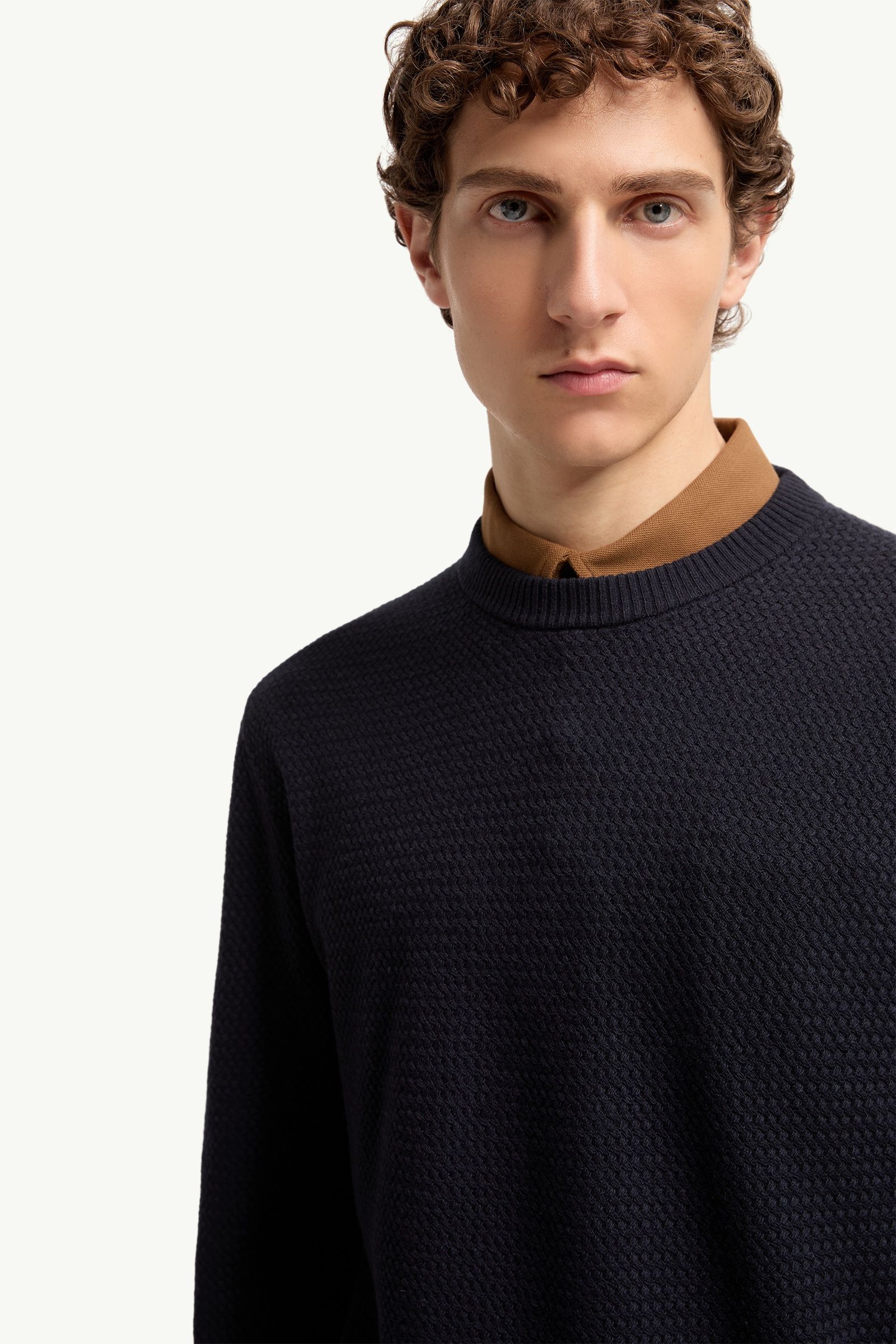 Moncler Textured Cashmere & Wool Sweater Navy Blue Navy Blue