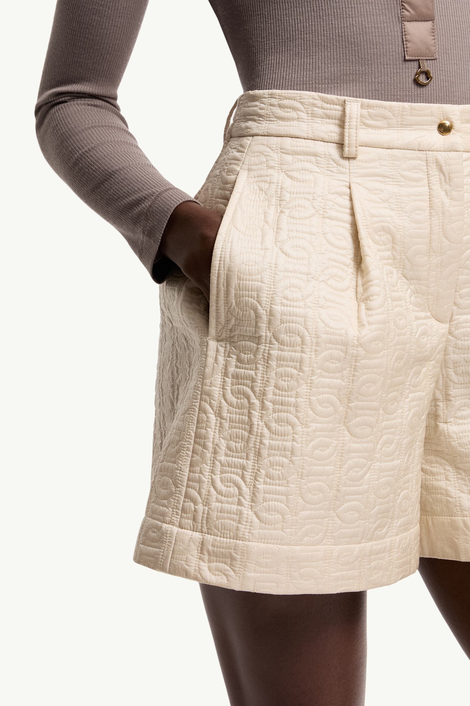 Moncler Leather Logo Shorts Light Beige Light Beige