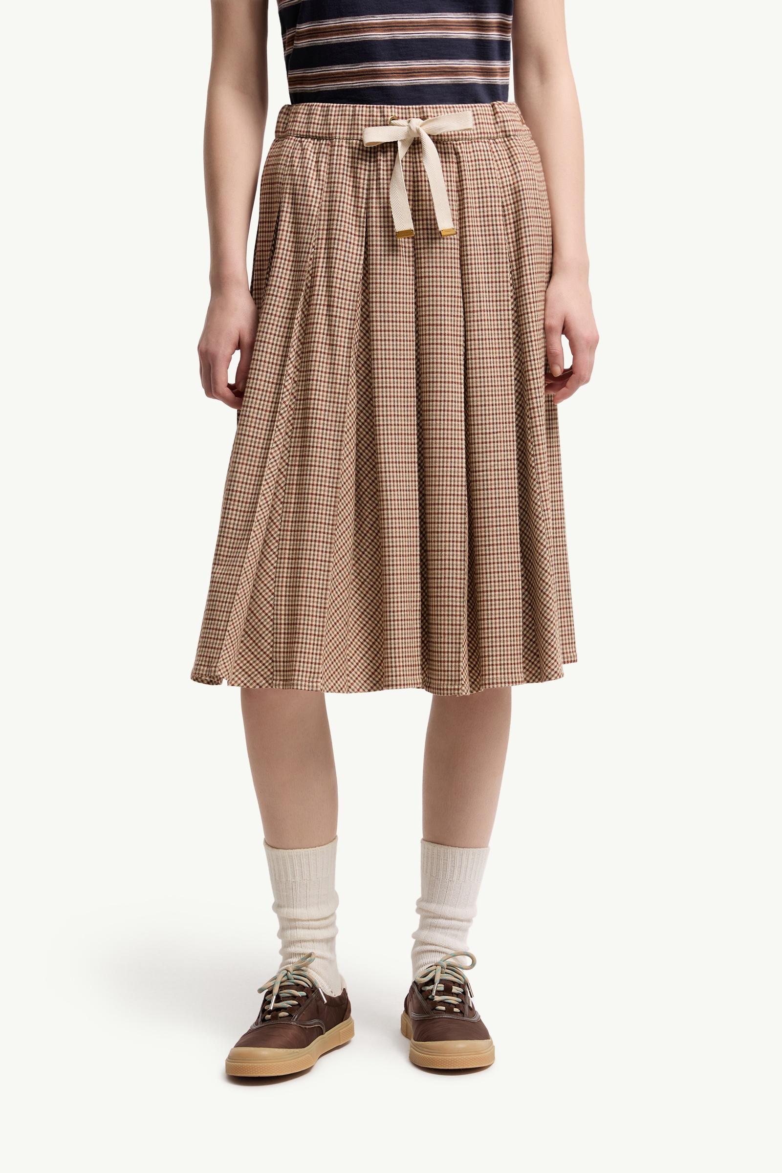 Moncler Microcheck Midi Wool Skirt Beige Beige