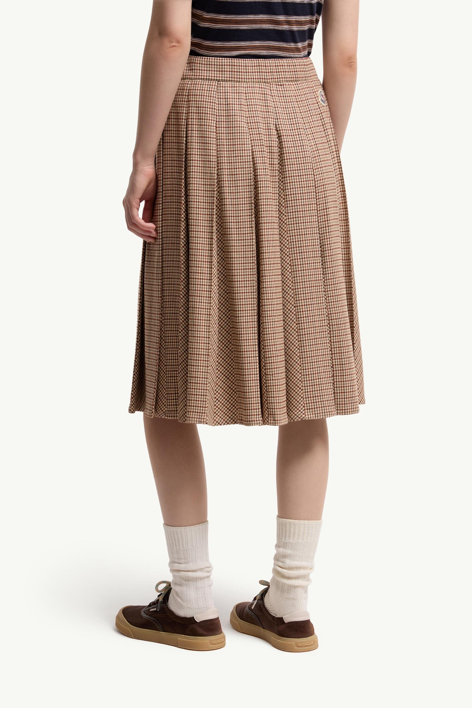 Moncler Microcheck Midi Wool Skirt Beige Beige