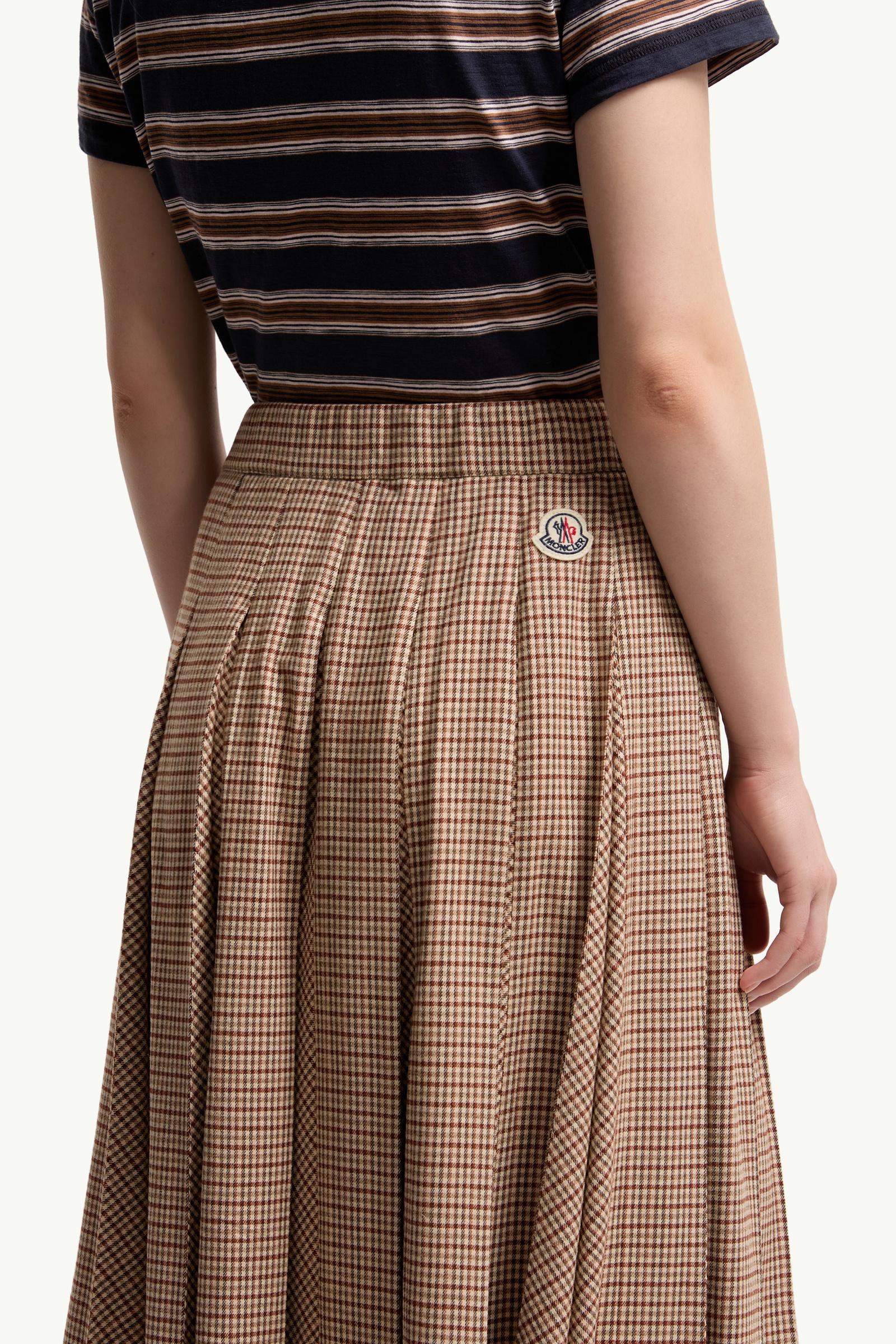 Moncler Microcheck Midi Wool Skirt Beige Beige