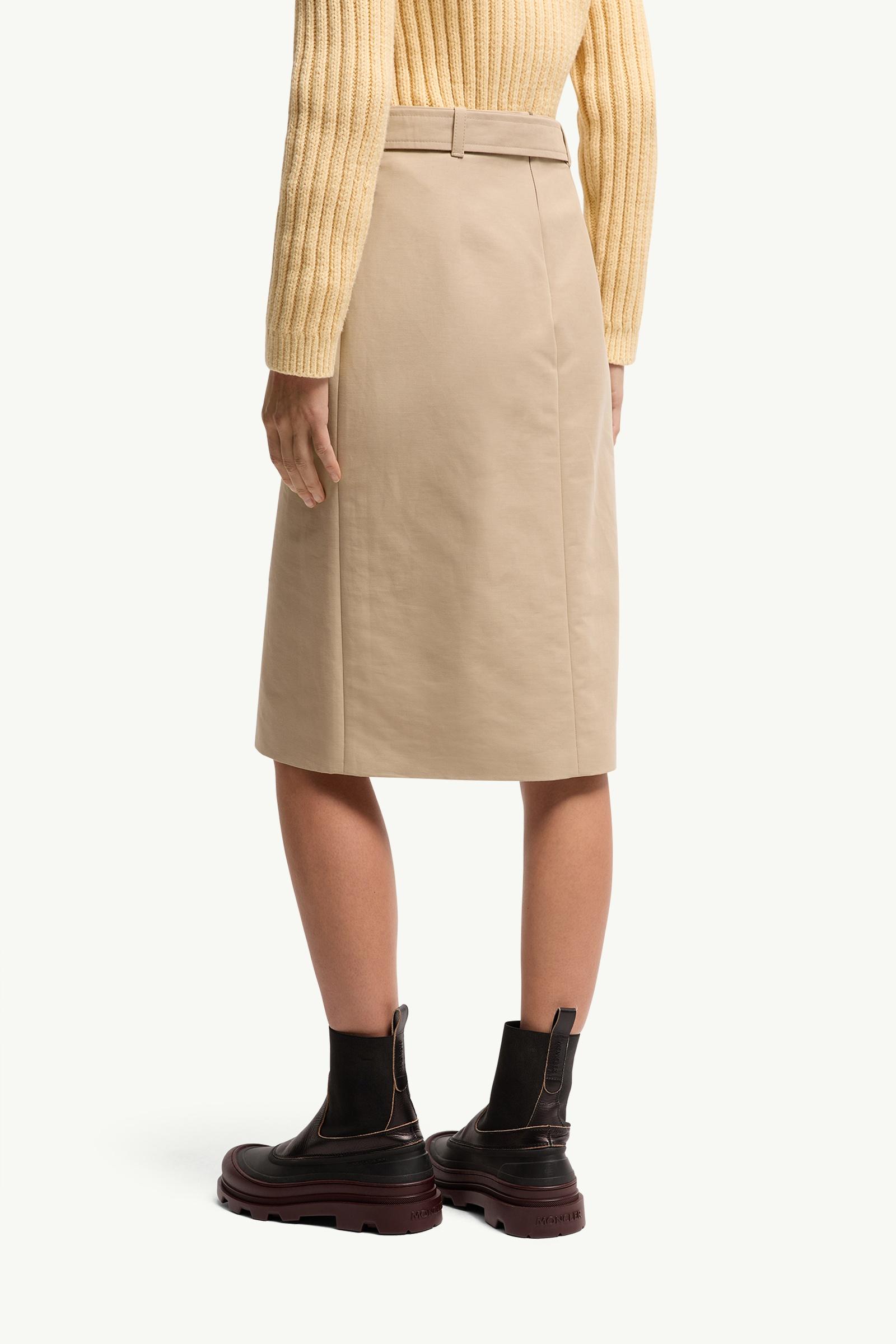 Moncler Belted Knee-Length Cotton Skirt Beige Beige
