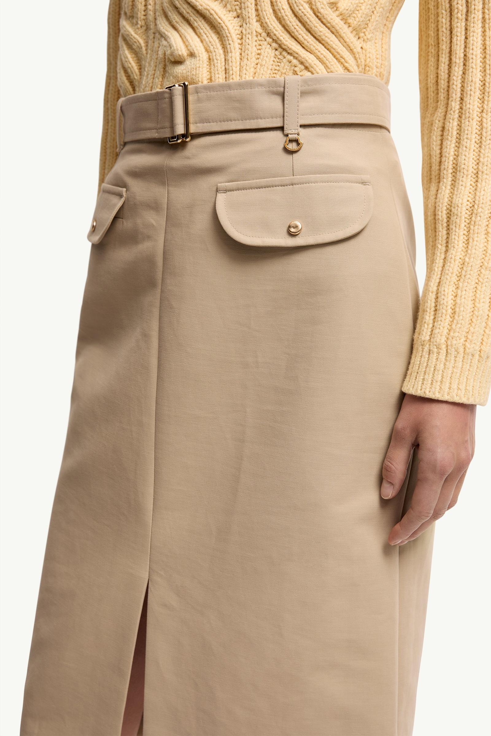 Moncler Belted Knee-Length Cotton Skirt Beige Beige