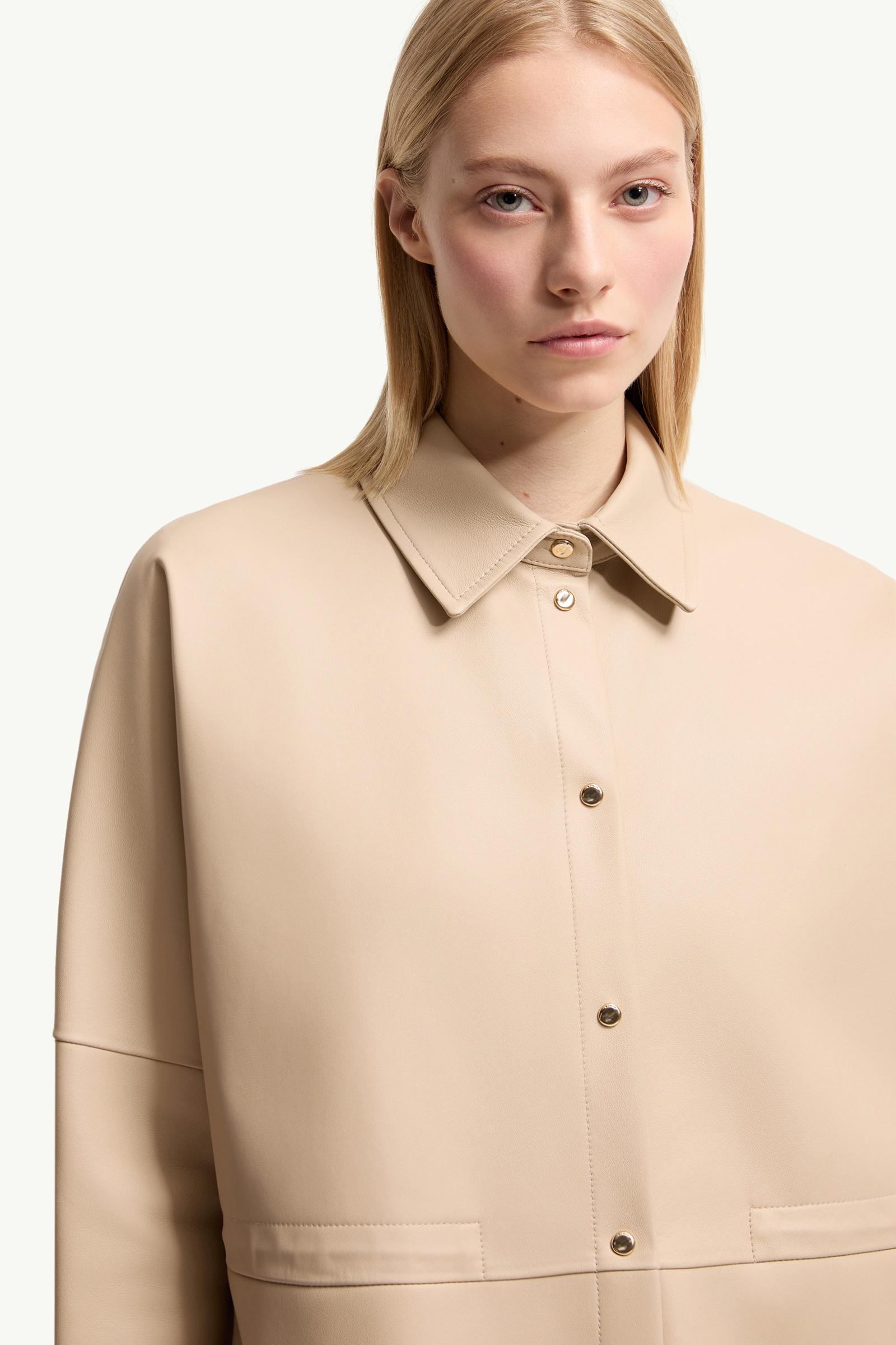 Moncler Leather Long Sleeve Shirt Light Beige Light Beige