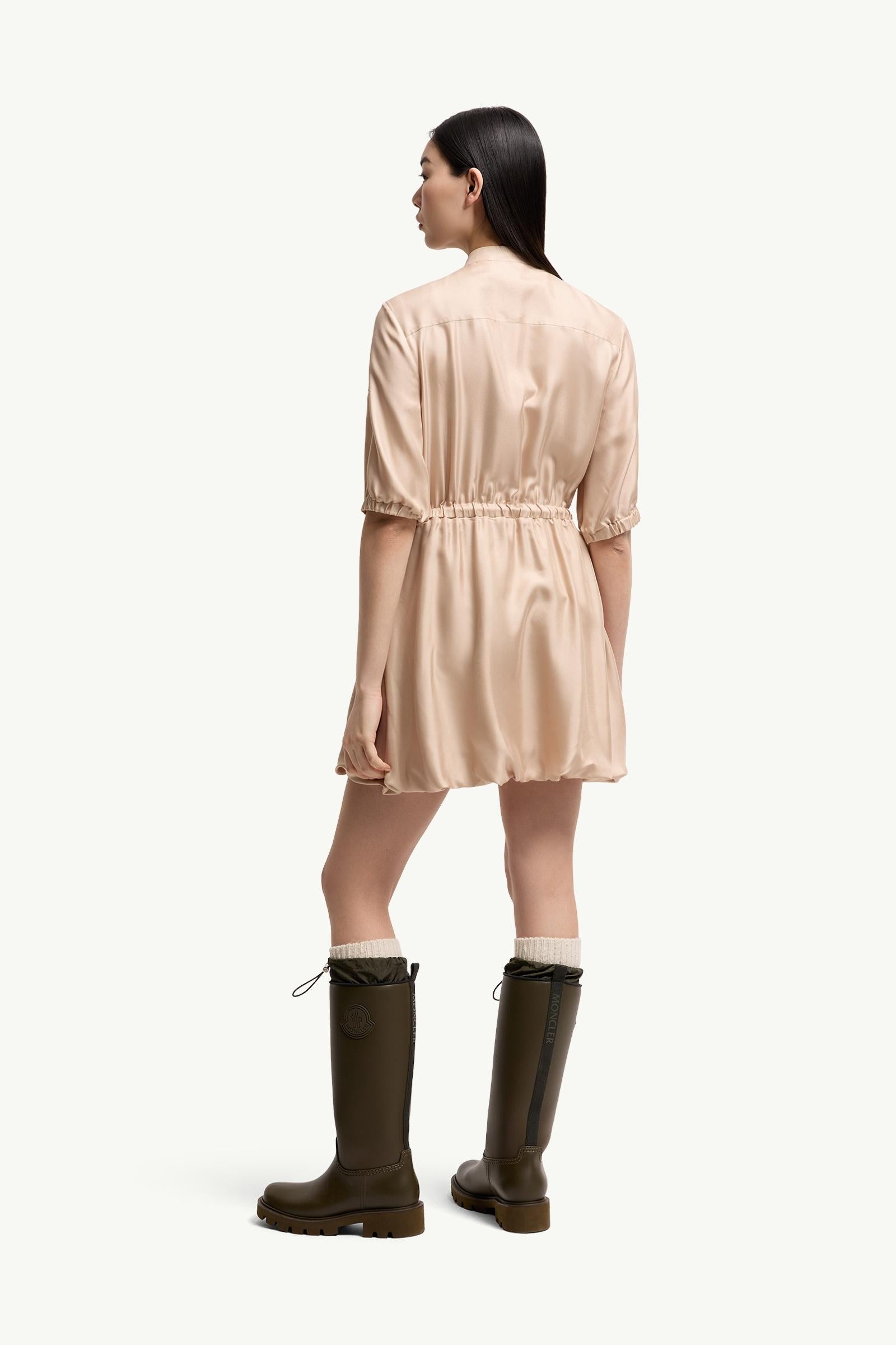 Moncler Silk Twill Mini Shirt Dress Light Beige Light Beige
