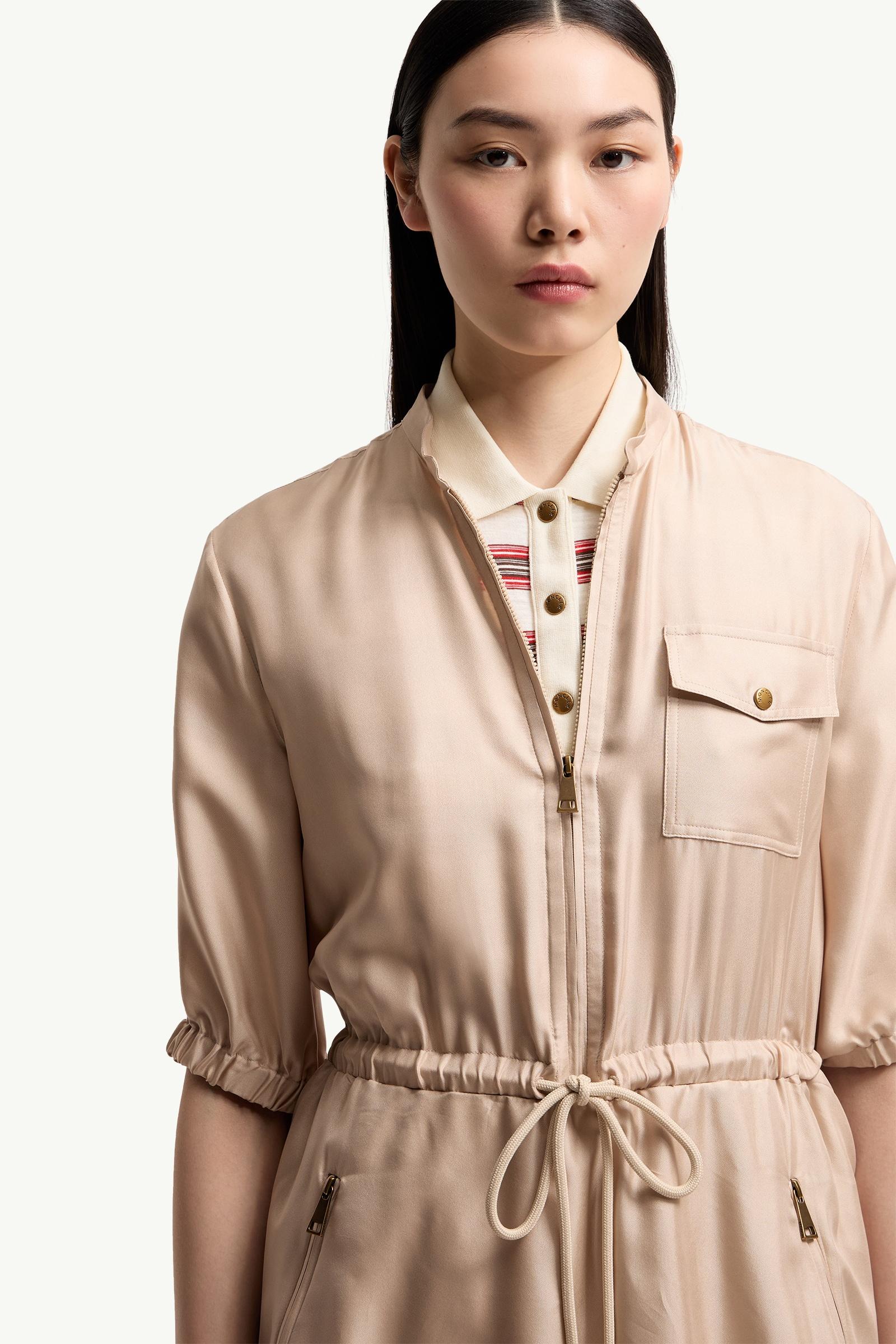 Moncler Silk Twill Mini Shirt Dress Light Beige Light Beige