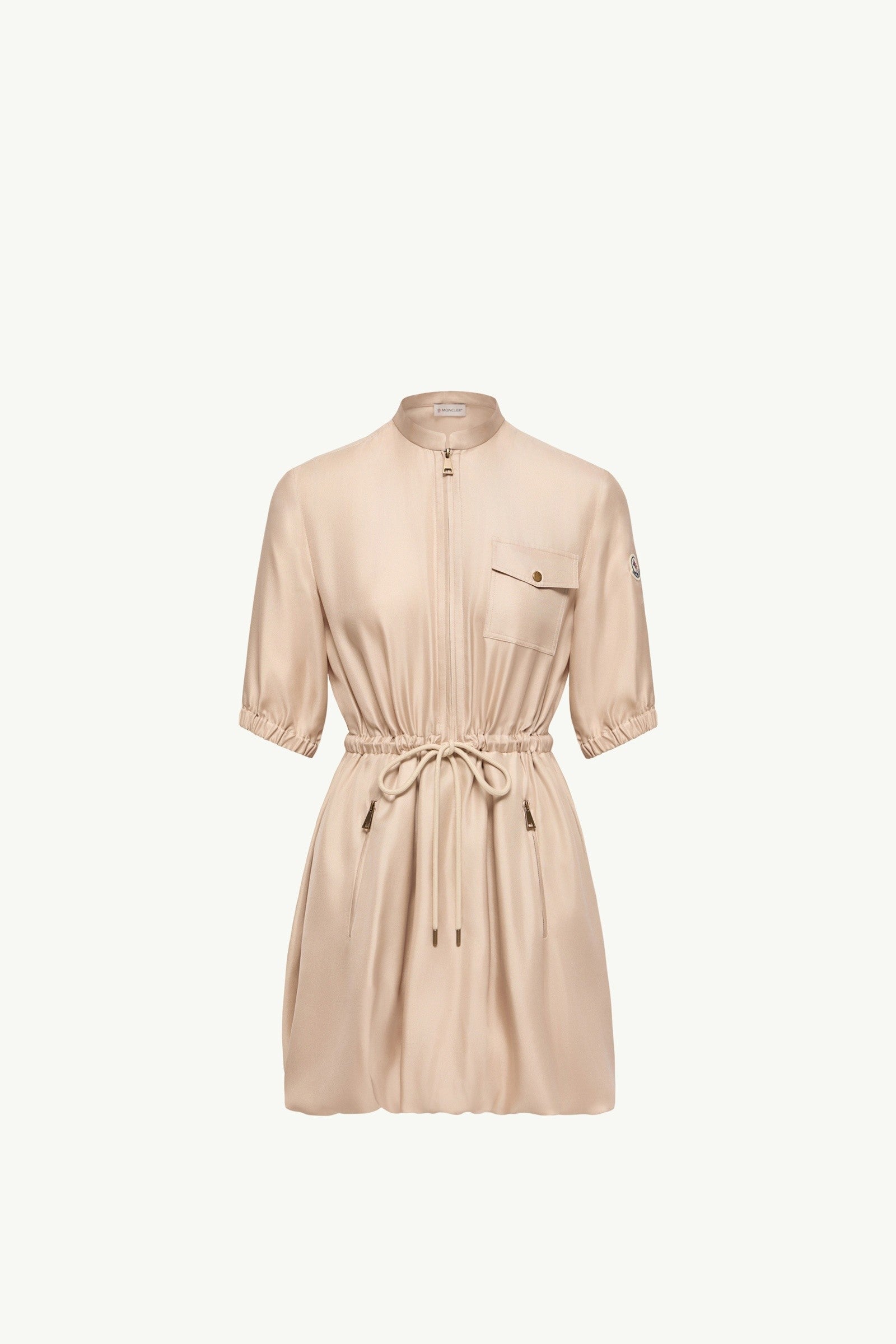 Moncler Silk Twill Mini Shirt Dress Light Beige Light Beige
