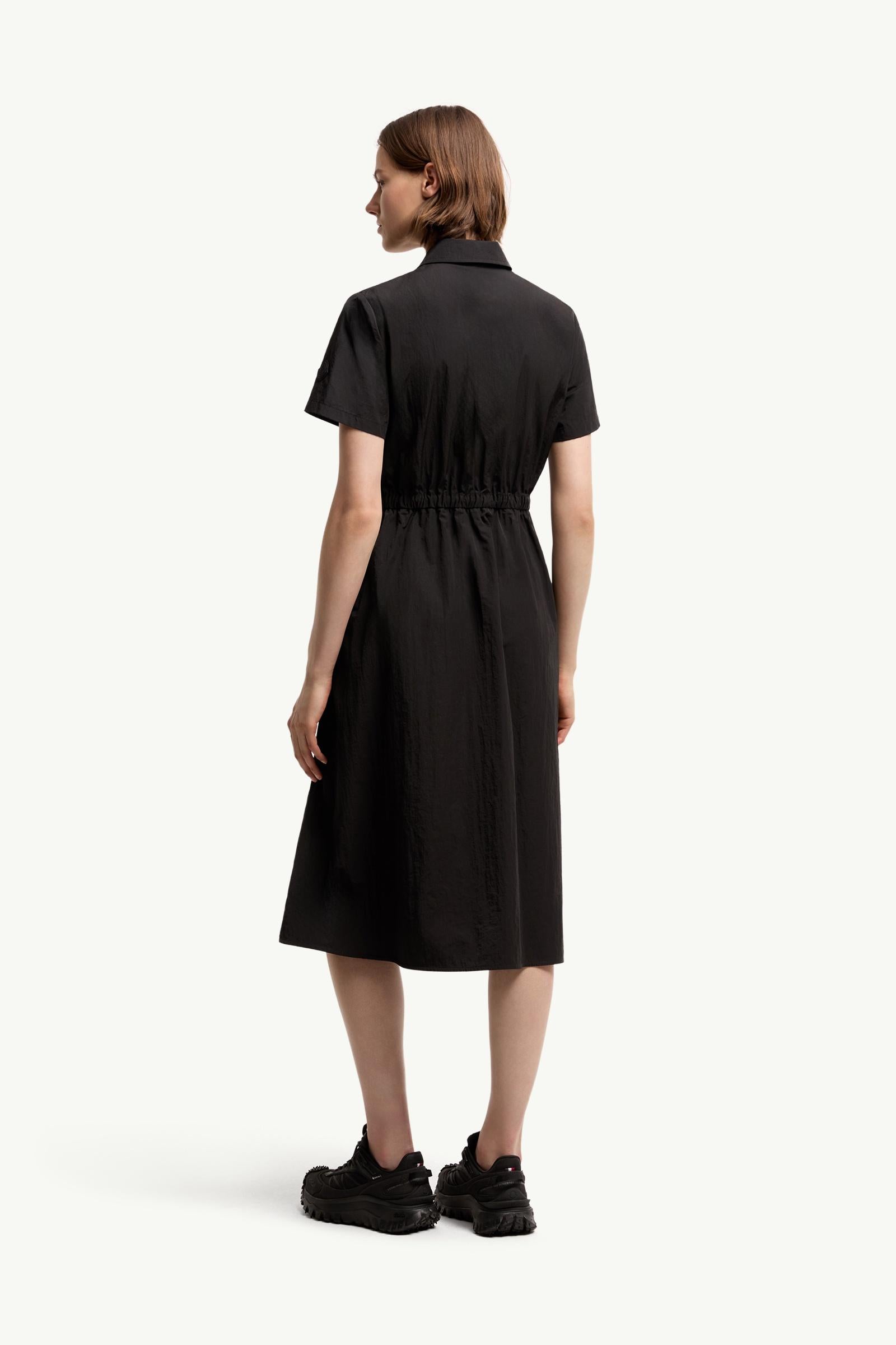 Moncler Pleated Mid-Length Shirt Dress Black Black