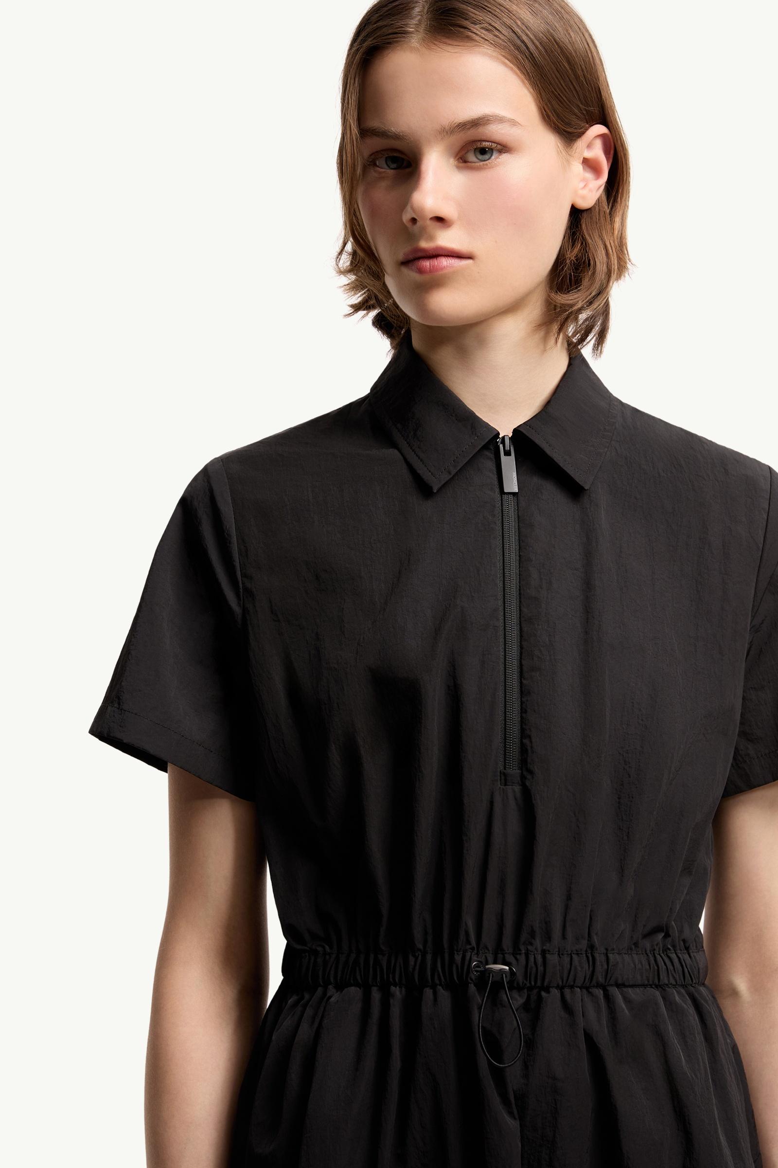 Moncler Pleated Mid-Length Shirt Dress Black Black