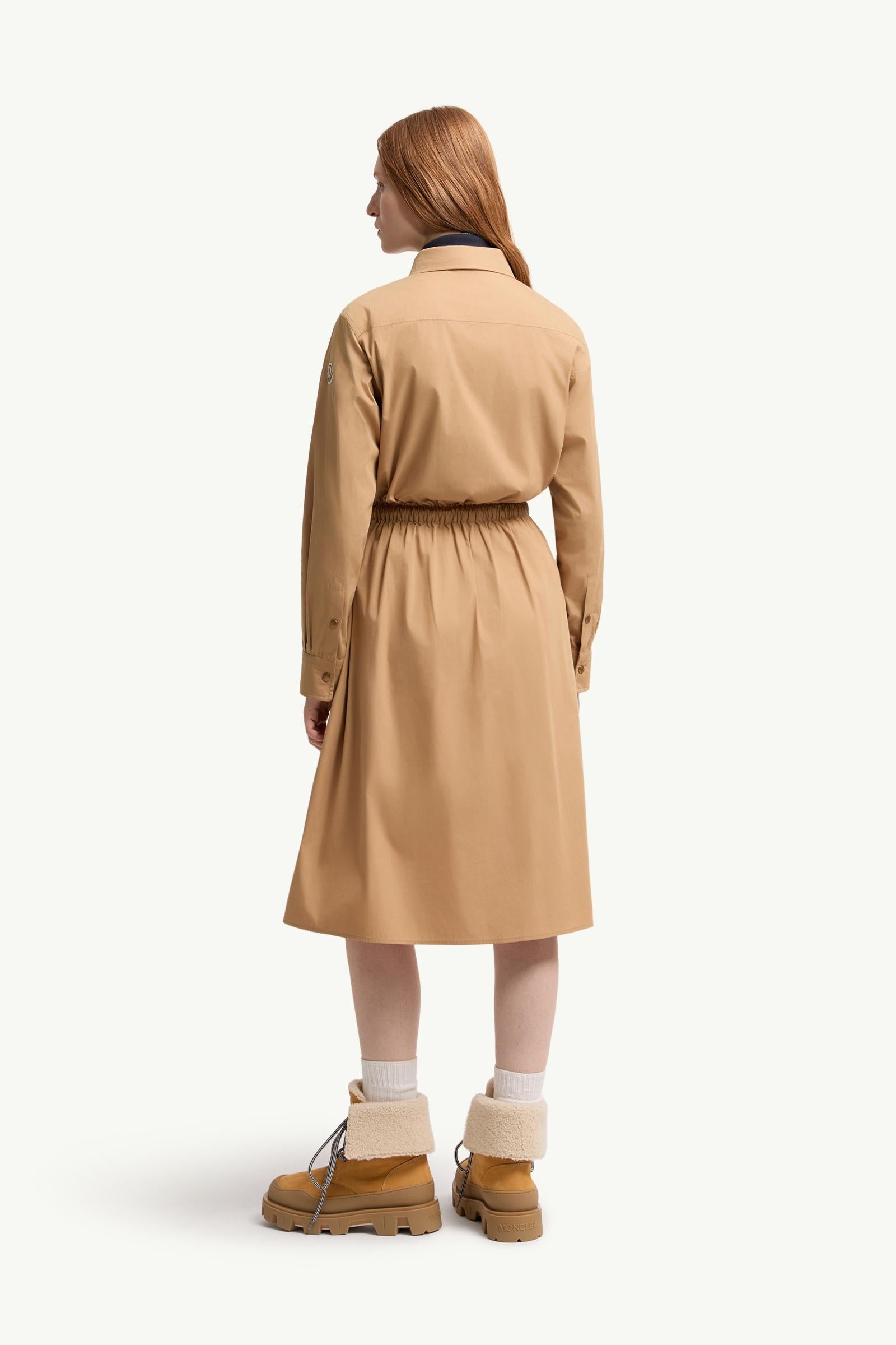 Moncler Cotton Blend Knee-Length Dress Beige Beige