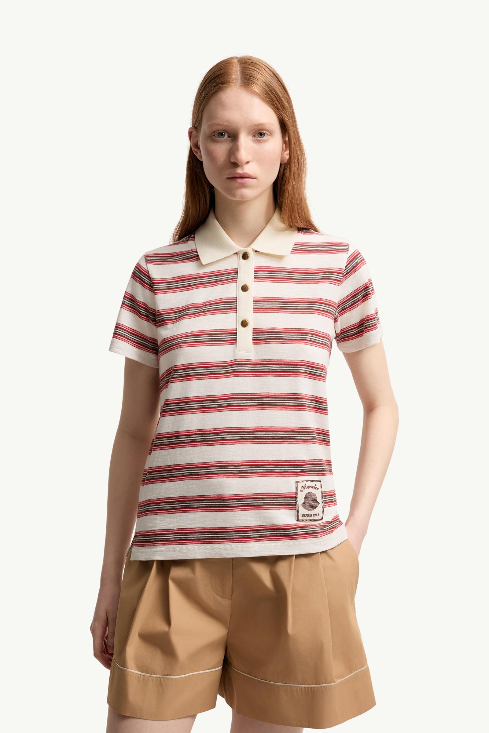 Moncler Striped Cotton Polo Shirt White & Red White & Red