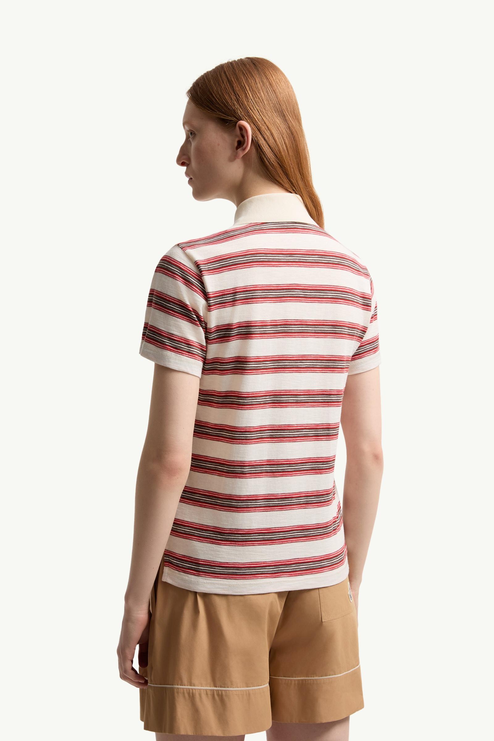Moncler Striped Cotton Polo Shirt White & Red White & Red