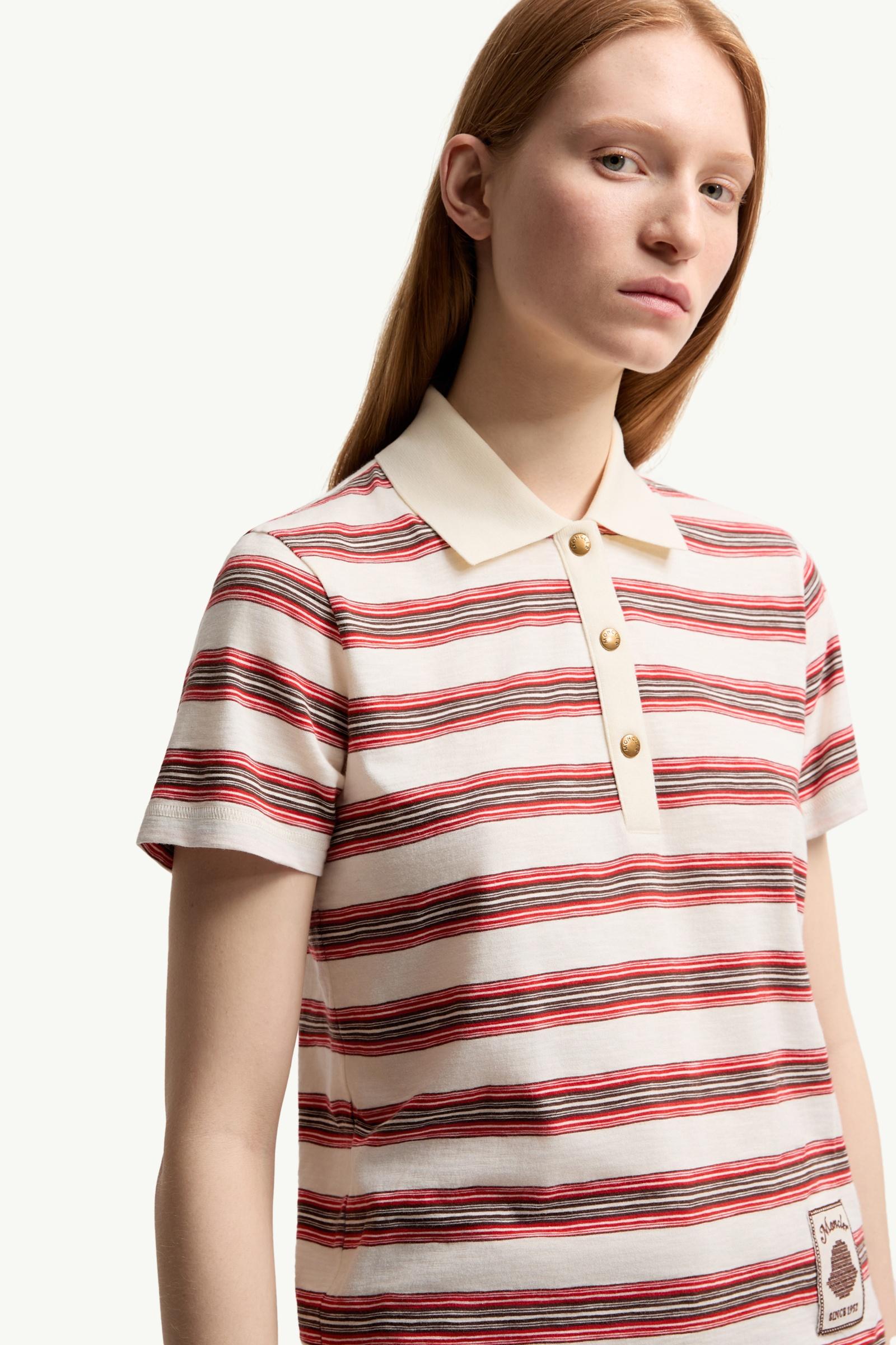 Moncler Striped Cotton Polo Shirt White & Red White & Red