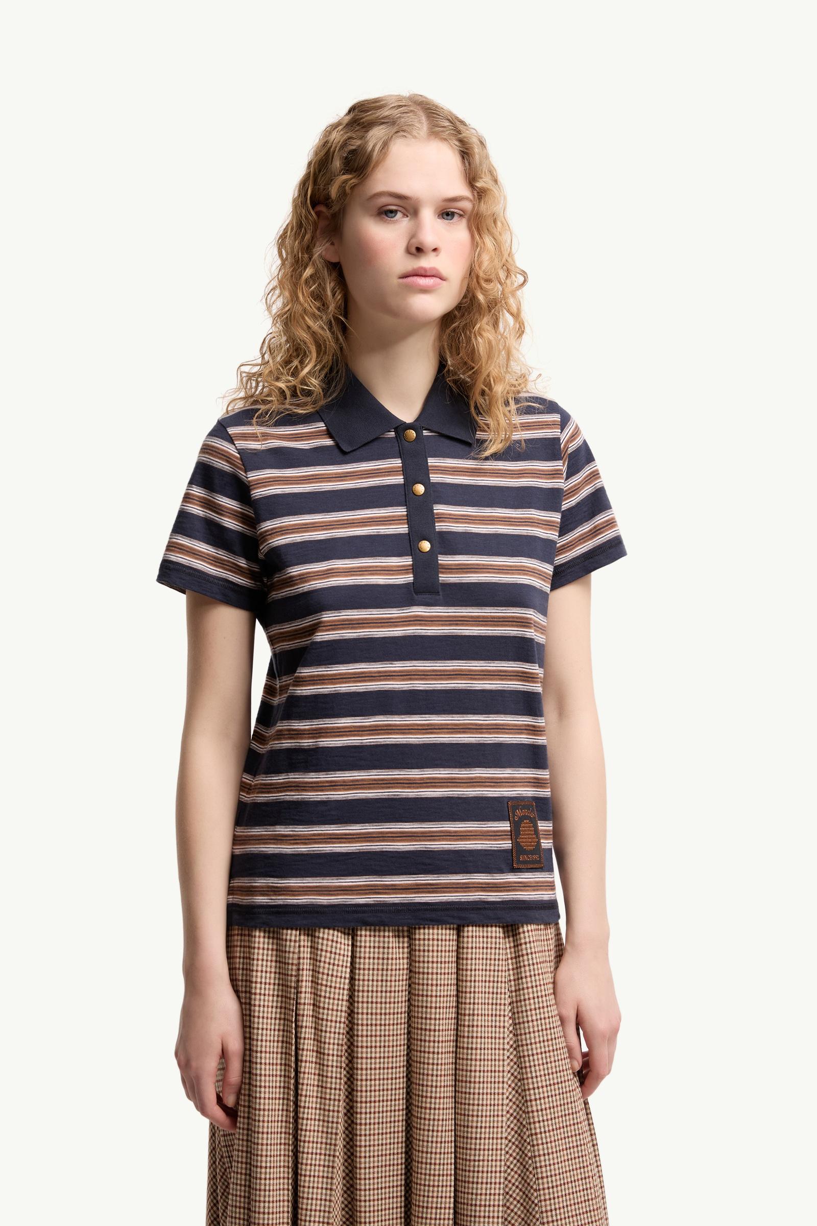Moncler Striped Cotton Polo Shirt Blue & Brown Blue & Brown