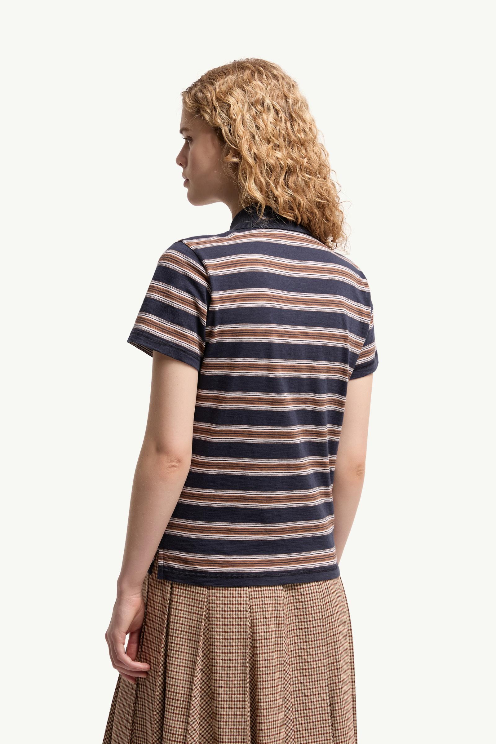 Moncler Striped Cotton Polo Shirt Blue & Brown Blue & Brown