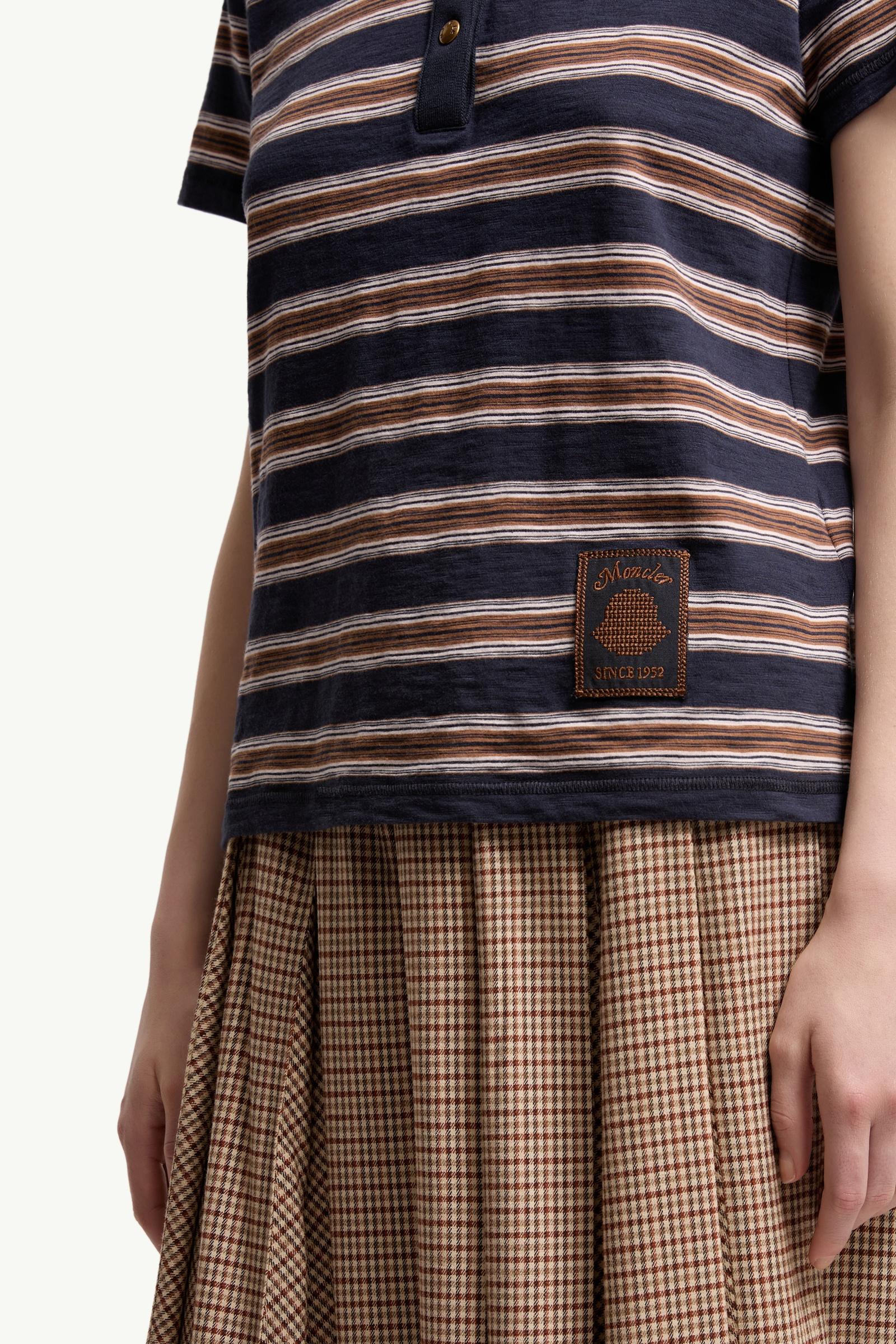 Moncler Striped Cotton Polo Shirt Blue & Brown Blue & Brown