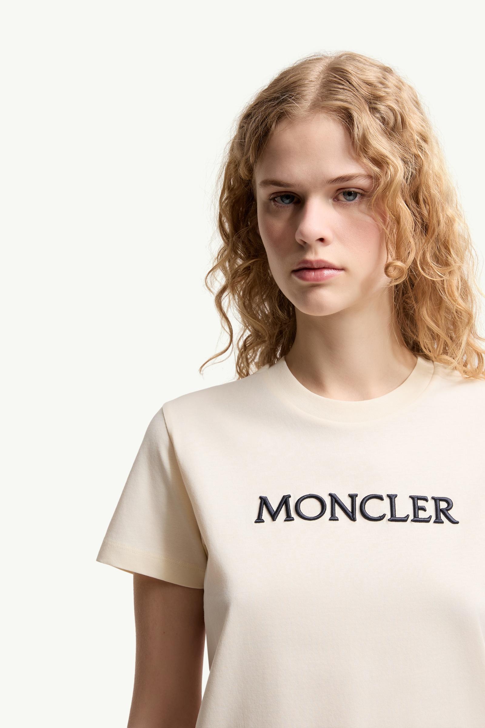 Moncler Embroidered Tonal Logo Cotton T-Shirt White White