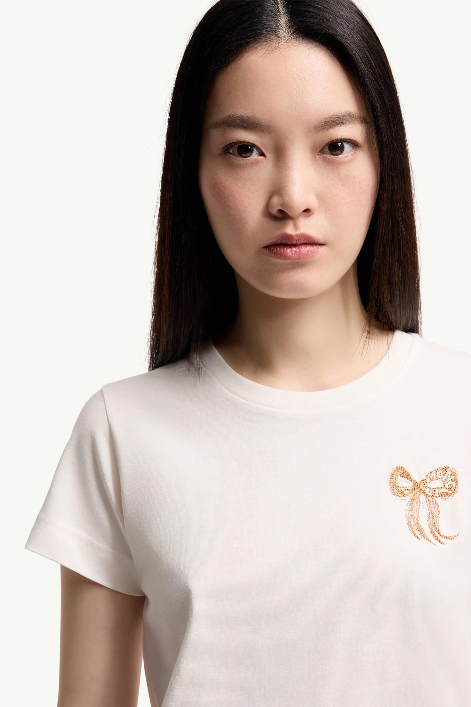 Moncler Embroidered Bow Cotton T-Shirt White White