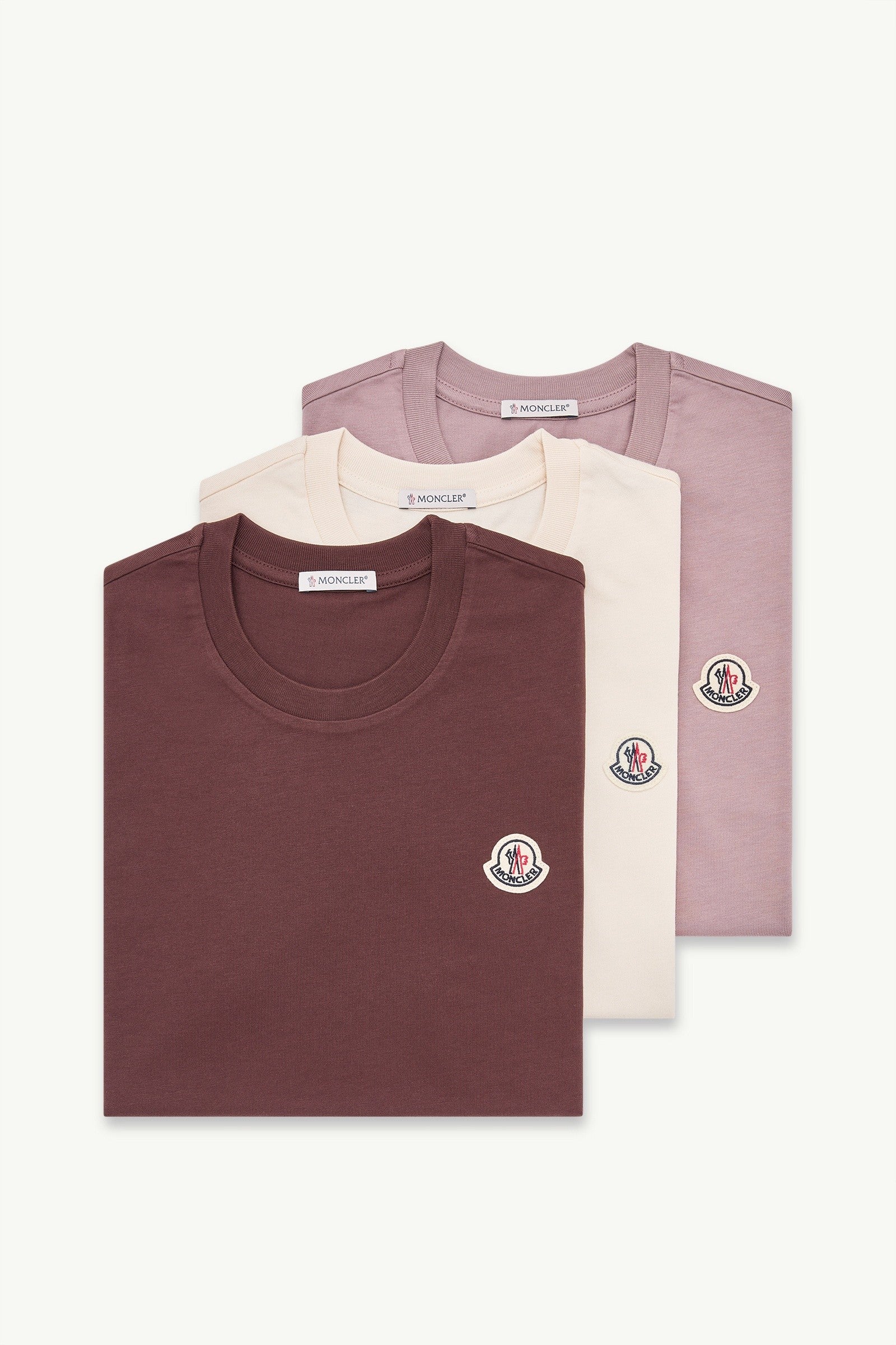 Moncler Logo Patch Cotton T-Shirt (Pack Of Three) Beige & Grey & Burgundy Beige & Grey & Burgundy