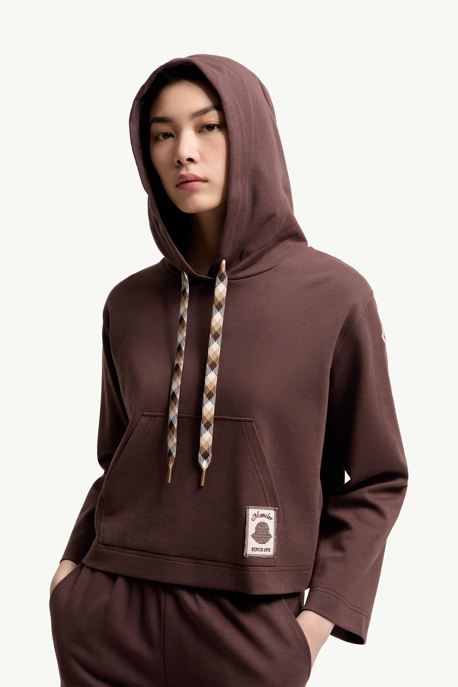 Moncler Cotton Blend Hooded Sweatshirt Brown Brown