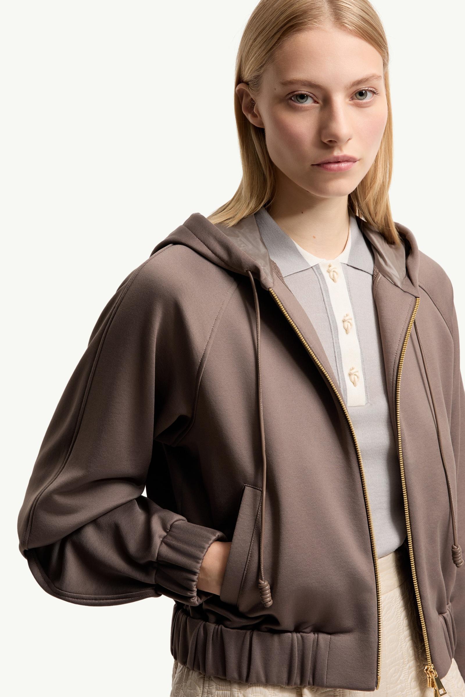 Moncler Technical Fleece Zip-Up Cardigan Taupe Taupe
