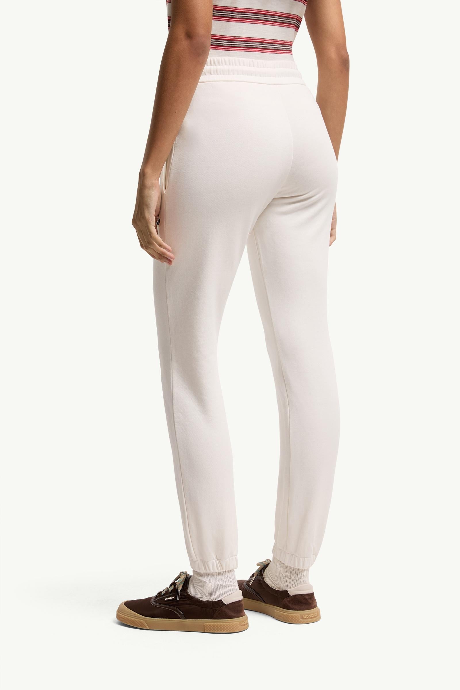Moncler Logo Cotton Blend Fleece Sweatpants White White