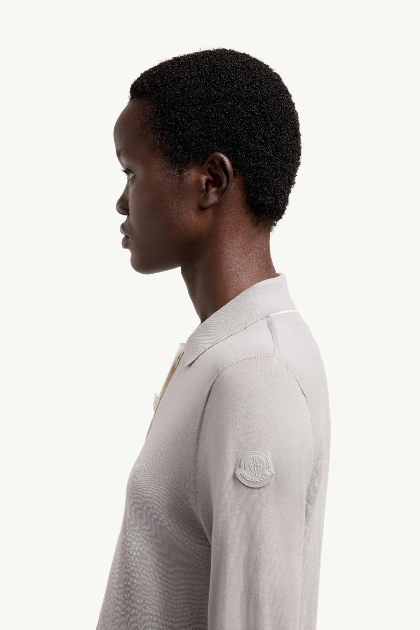 Moncler Wool Long Sleeve Polo Shirt Grey Grey