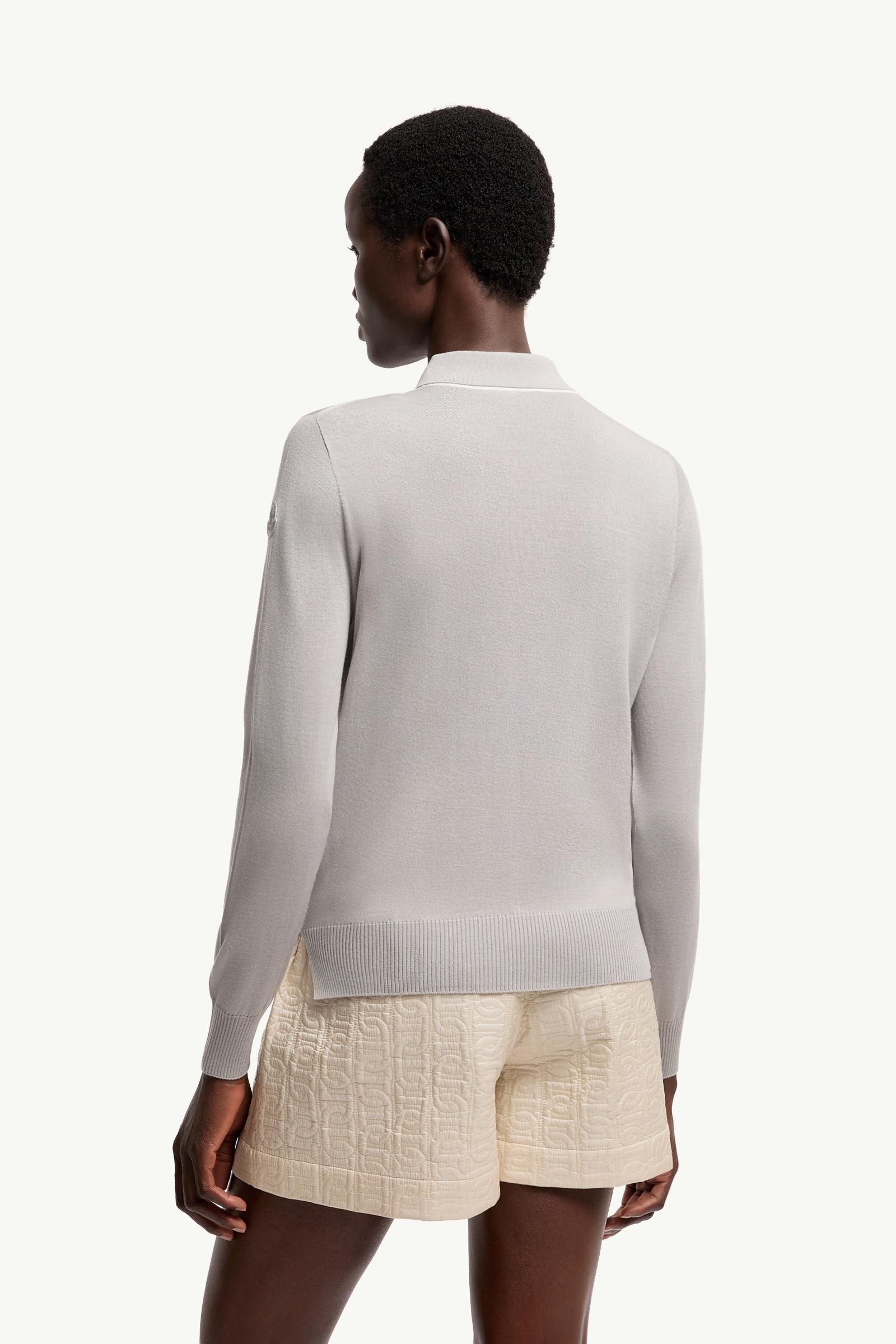 Moncler Wool Long Sleeve Polo Shirt Grey Grey