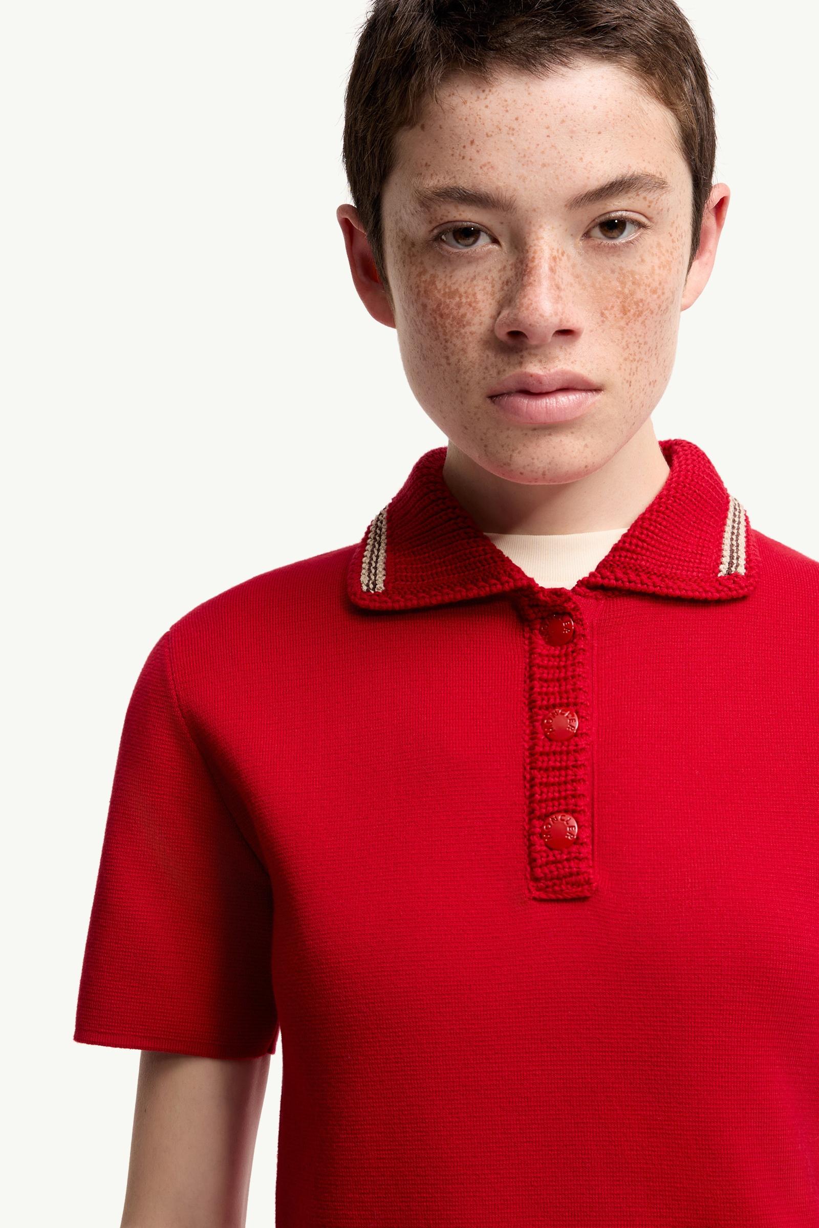 Moncler Cotton Knit Polo Shirt Red Red