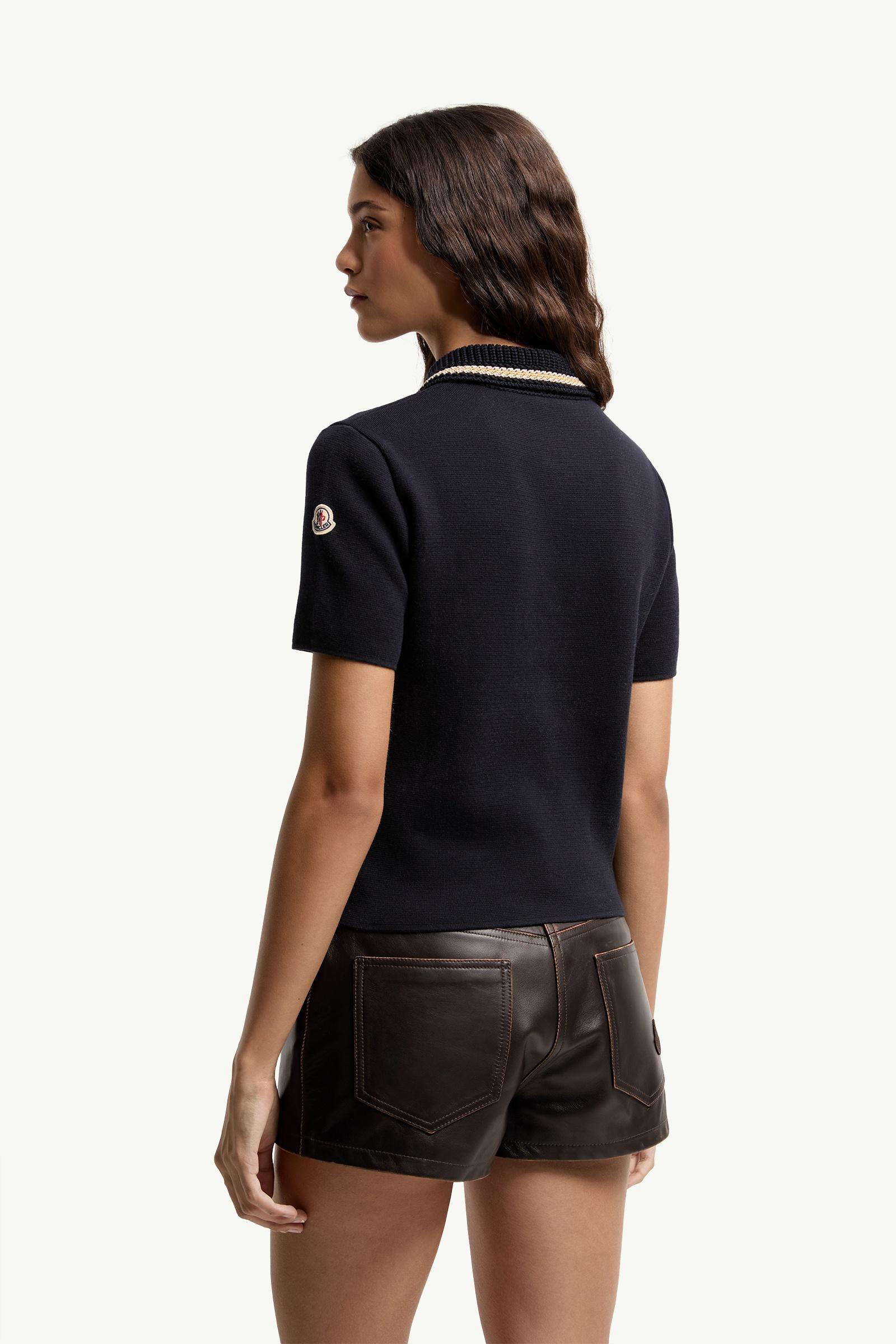 Moncler Cotton Knit Polo Shirt Navy Blue Navy Blue