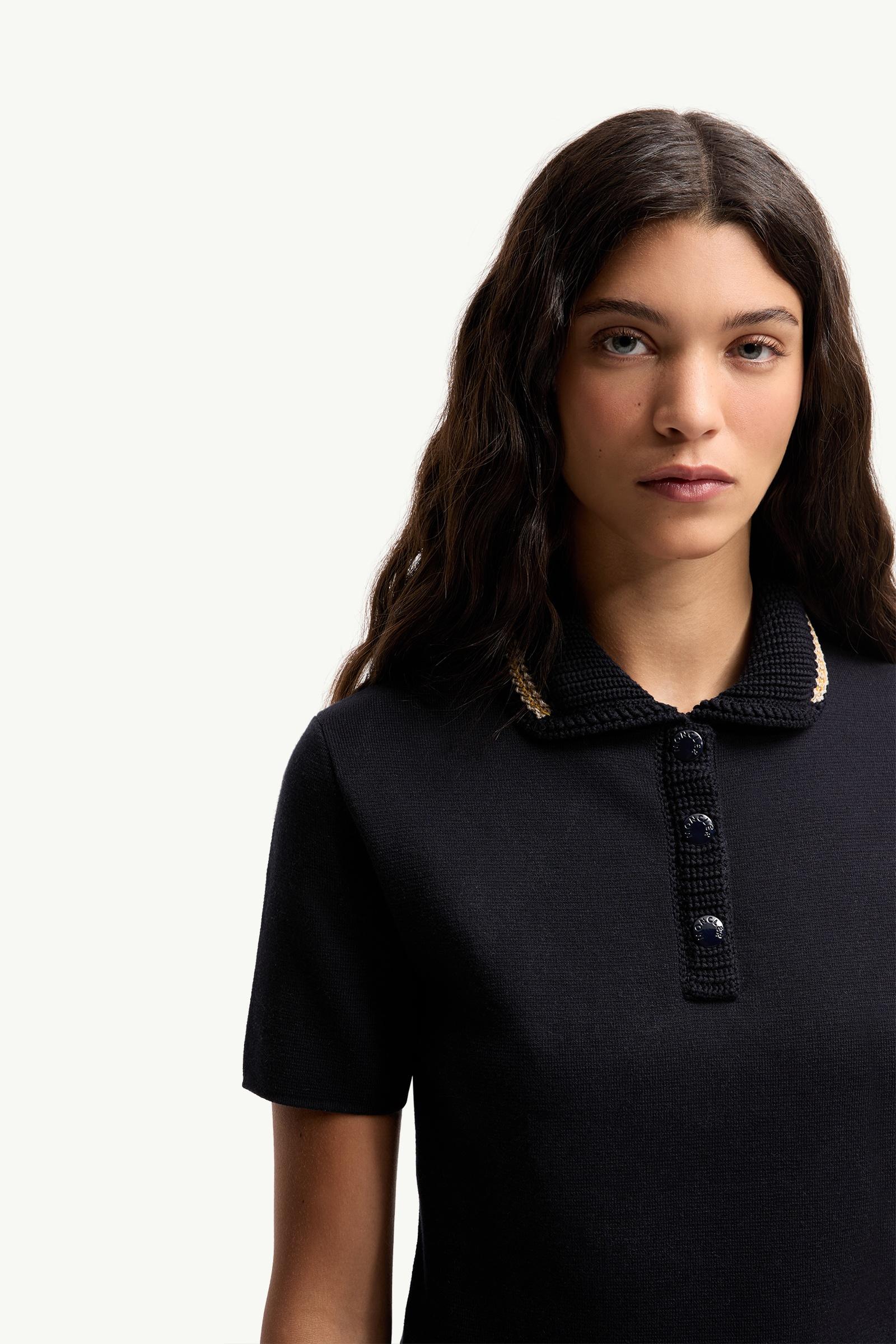 Moncler Cotton Knit Polo Shirt Navy Blue Navy Blue