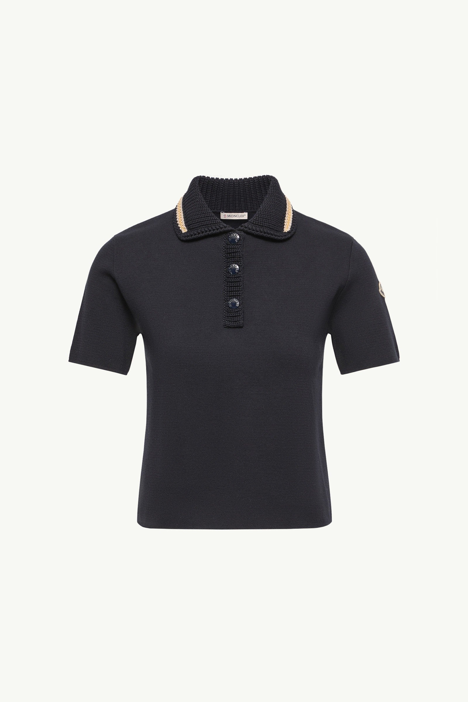 Moncler Cotton Knit Polo Shirt Navy Blue Navy Blue