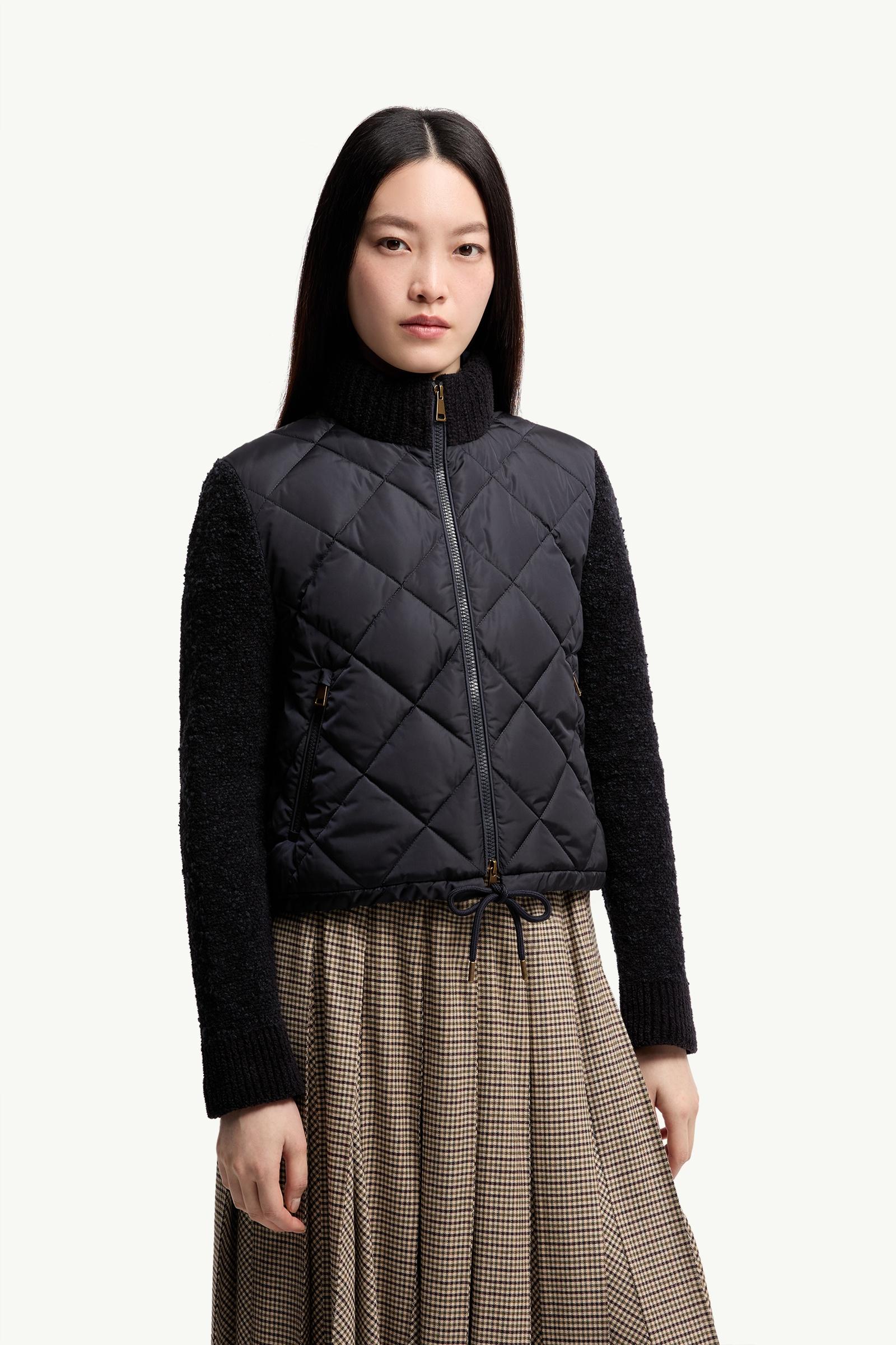 Moncler Cotton Blend Padded Zip-Up Cardigan Navy Blue Navy Blue