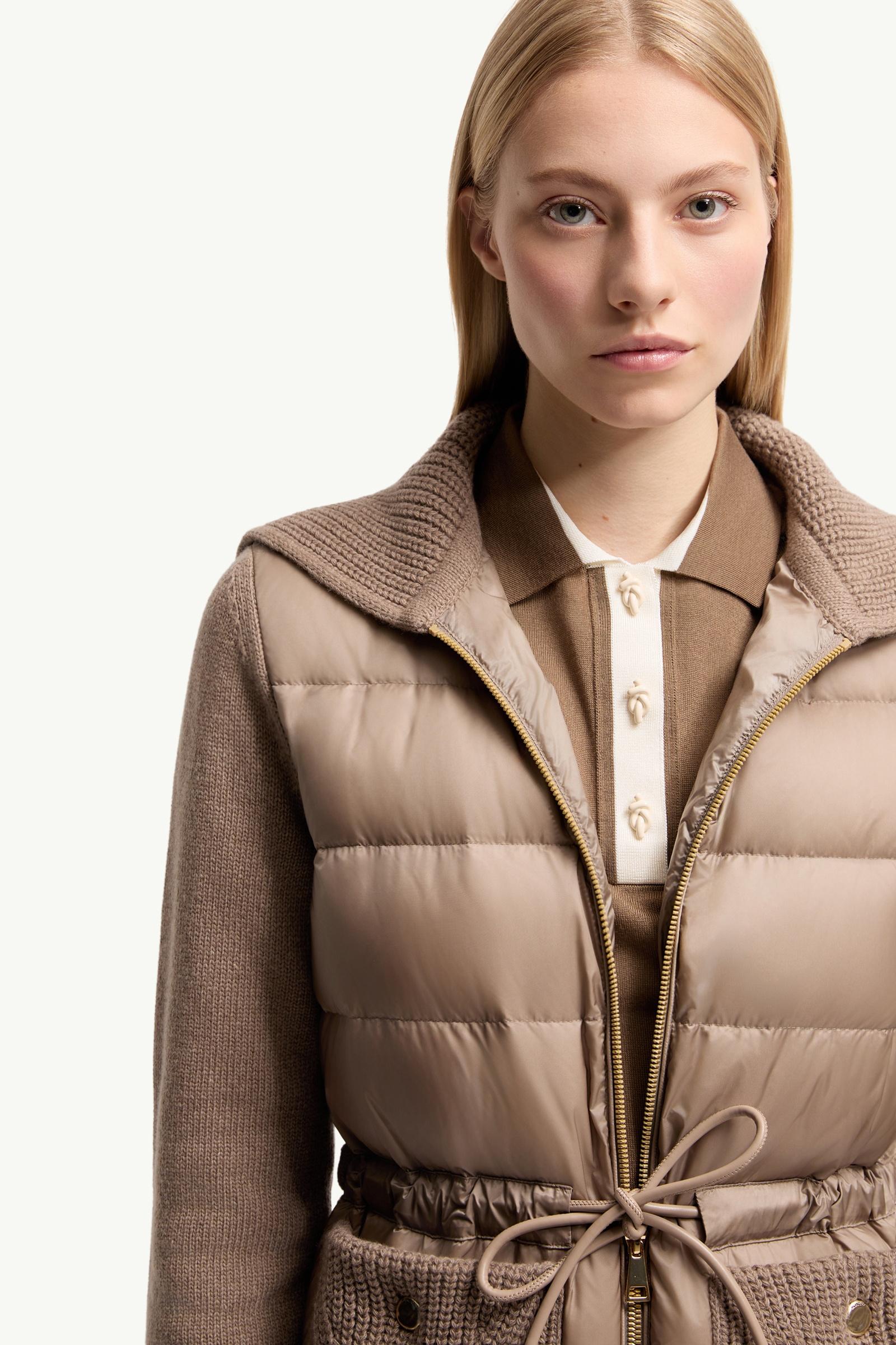 Moncler Wool & Cashmere Blend Padded Zip-Up Cardigan Beige Beige