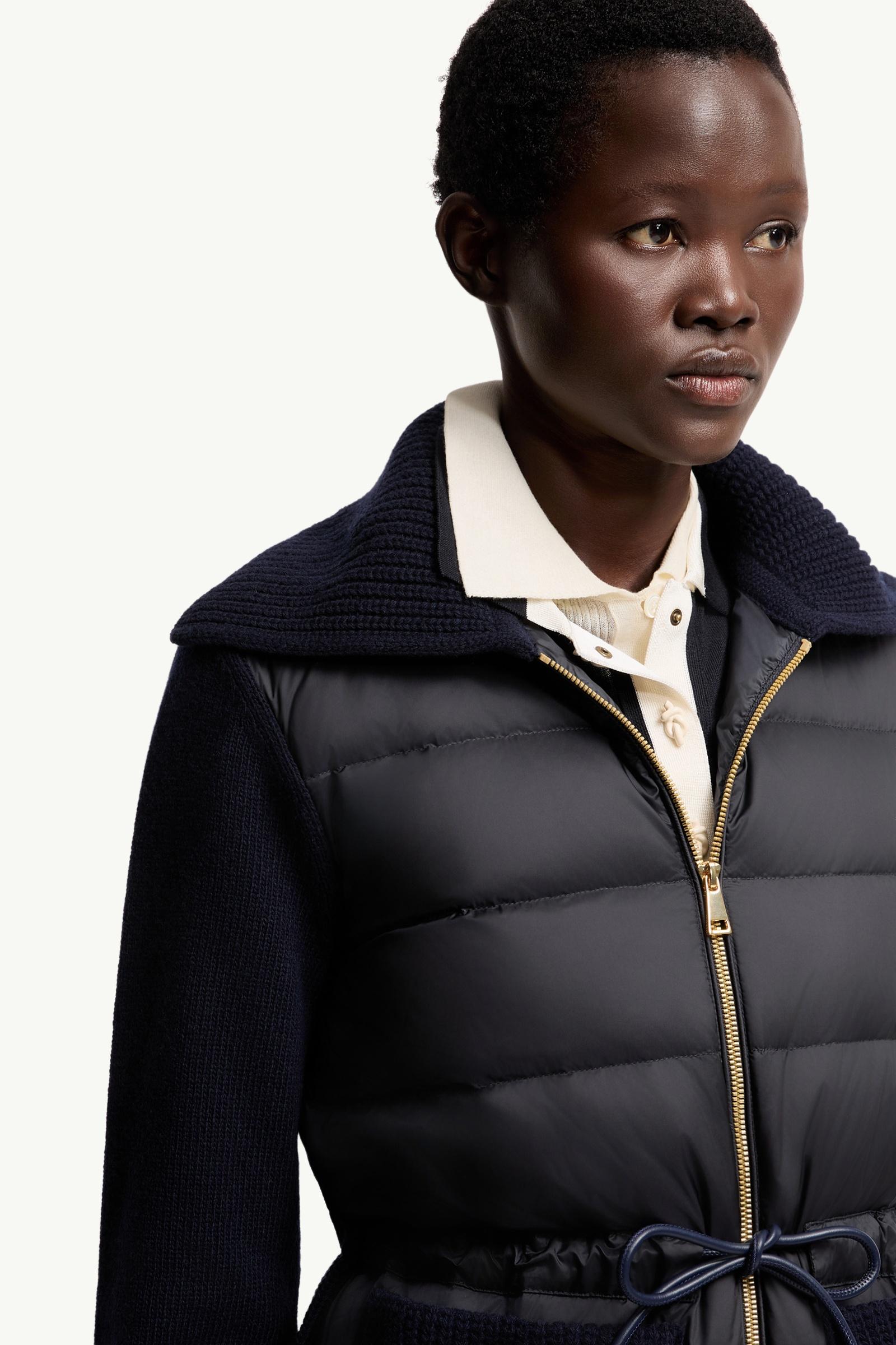 Moncler Wool & Cashmere Blend Padded Zip-Up Cardigan Dark Blue Dark Blue