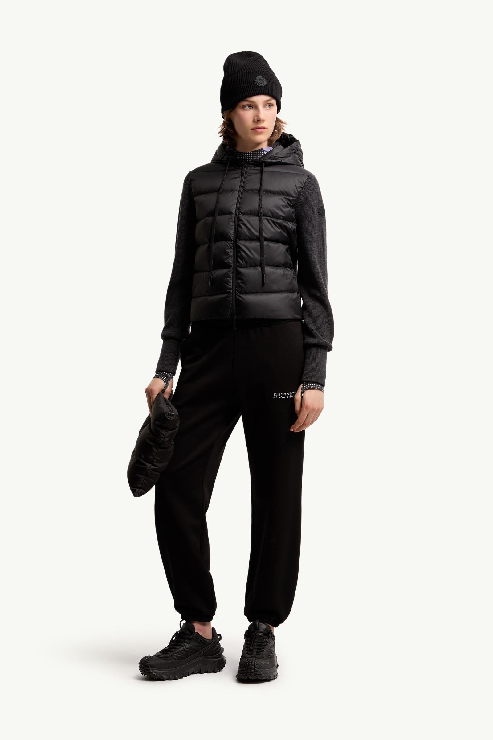 Moncler Wool Hooded Padded Zip-Up Cardigan Dark Grey Dark Grey
