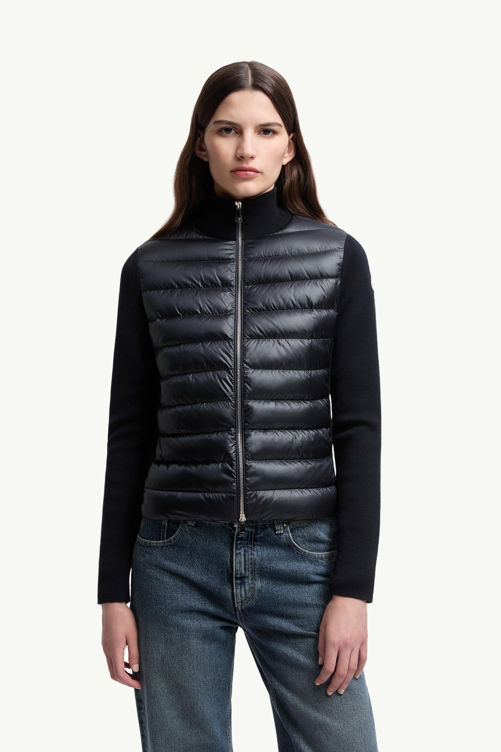Moncler Padded Wool Zip-Up Cardigan Navy Blue Navy Blue