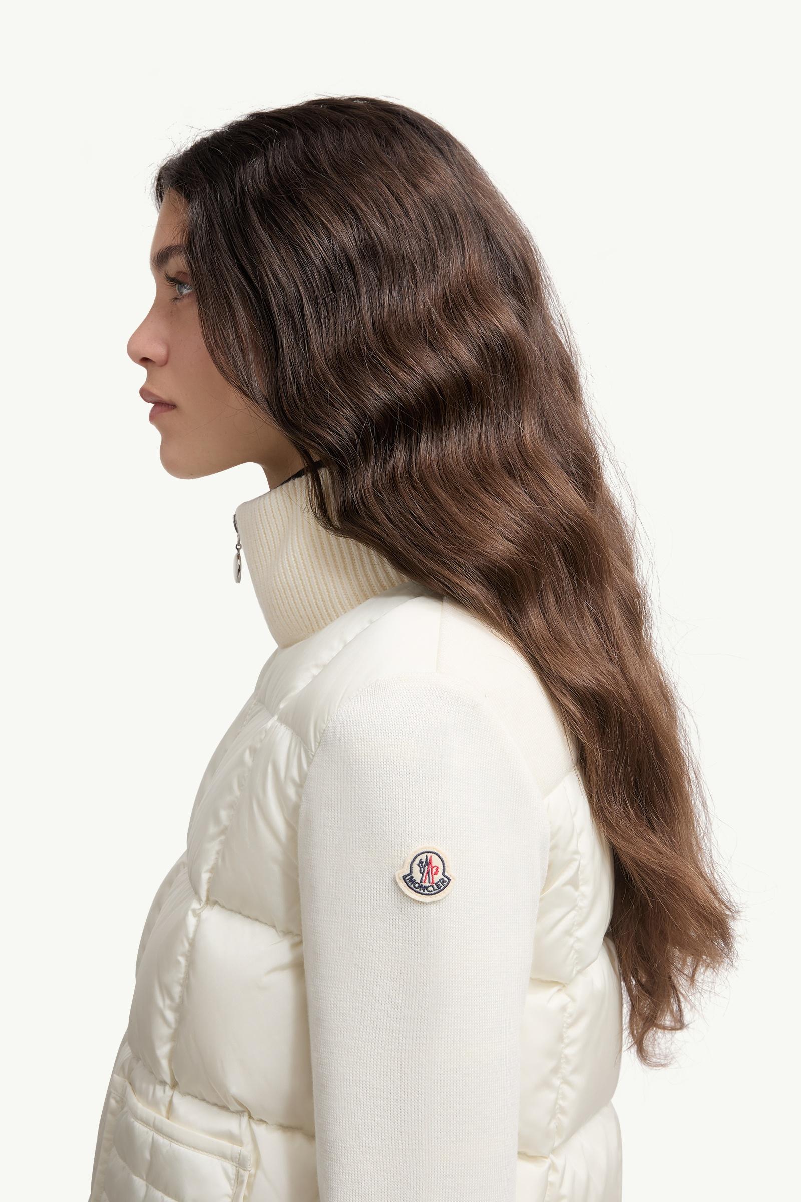 Moncler Square-Quilted Padded Wool Zip-Up Cardigan White White