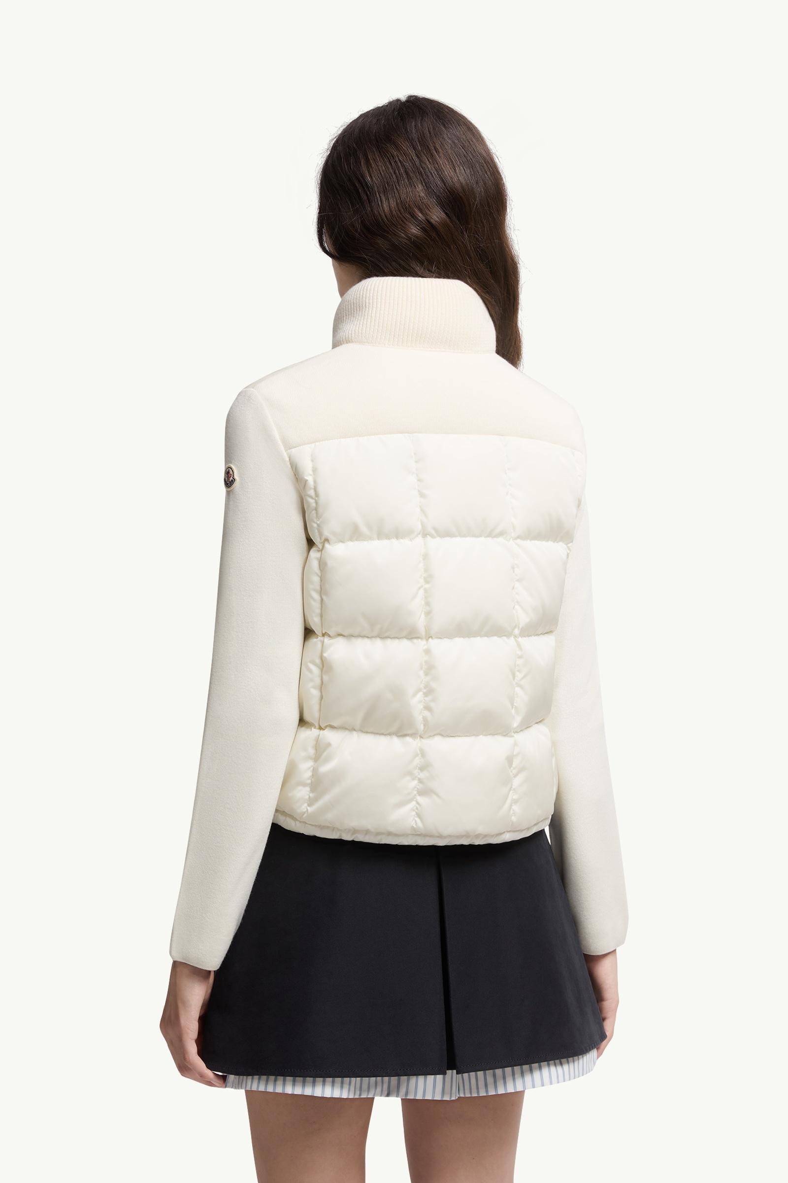 Moncler Square-Quilted Padded Wool Zip-Up Cardigan White White