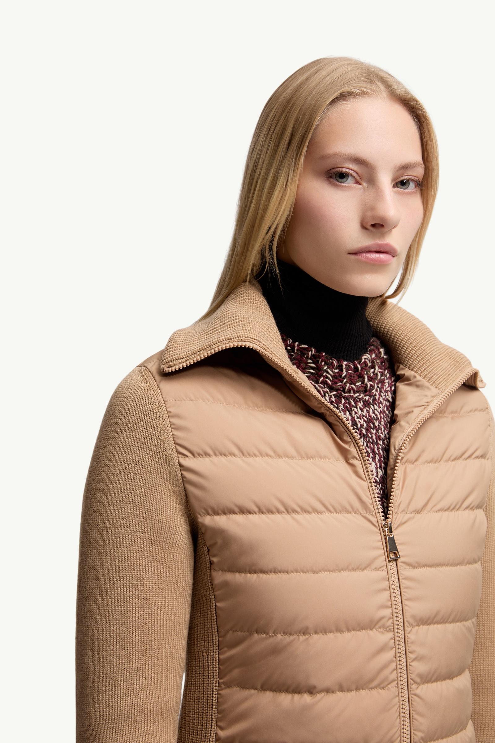 Moncler Padded Zip-Up Wool Cardigan Beige Beige