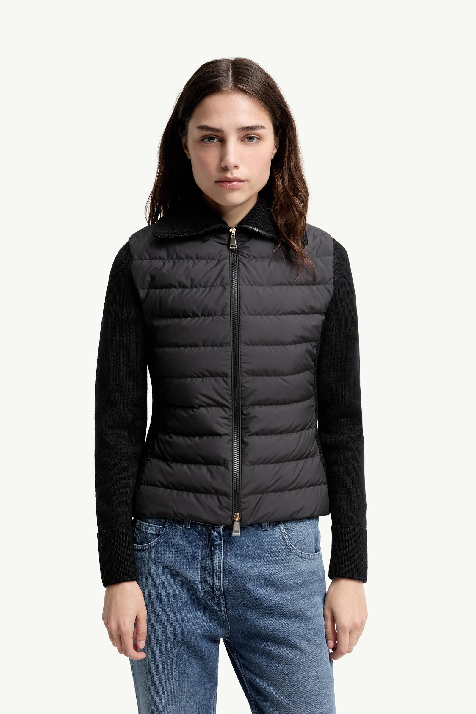 Moncler Padded Zip-Up Wool Cardigan Black Black