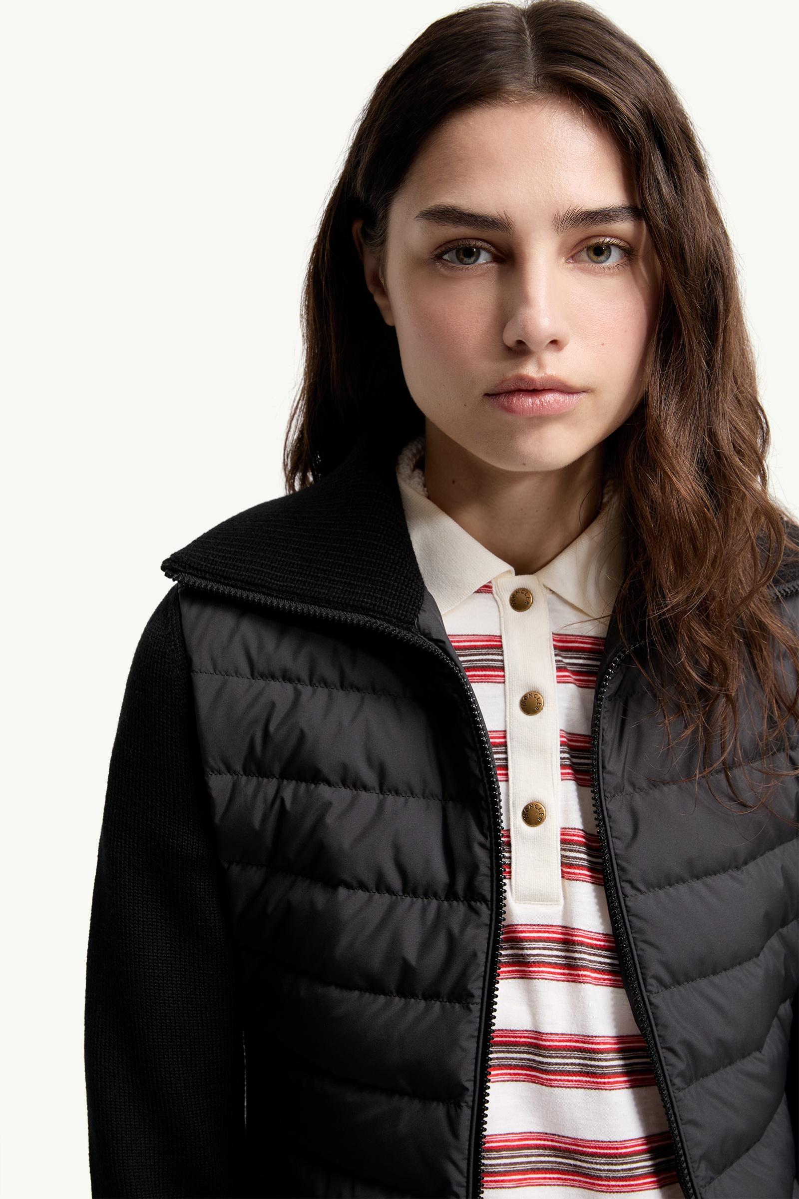 Moncler Padded Zip-Up Wool Cardigan Black Black