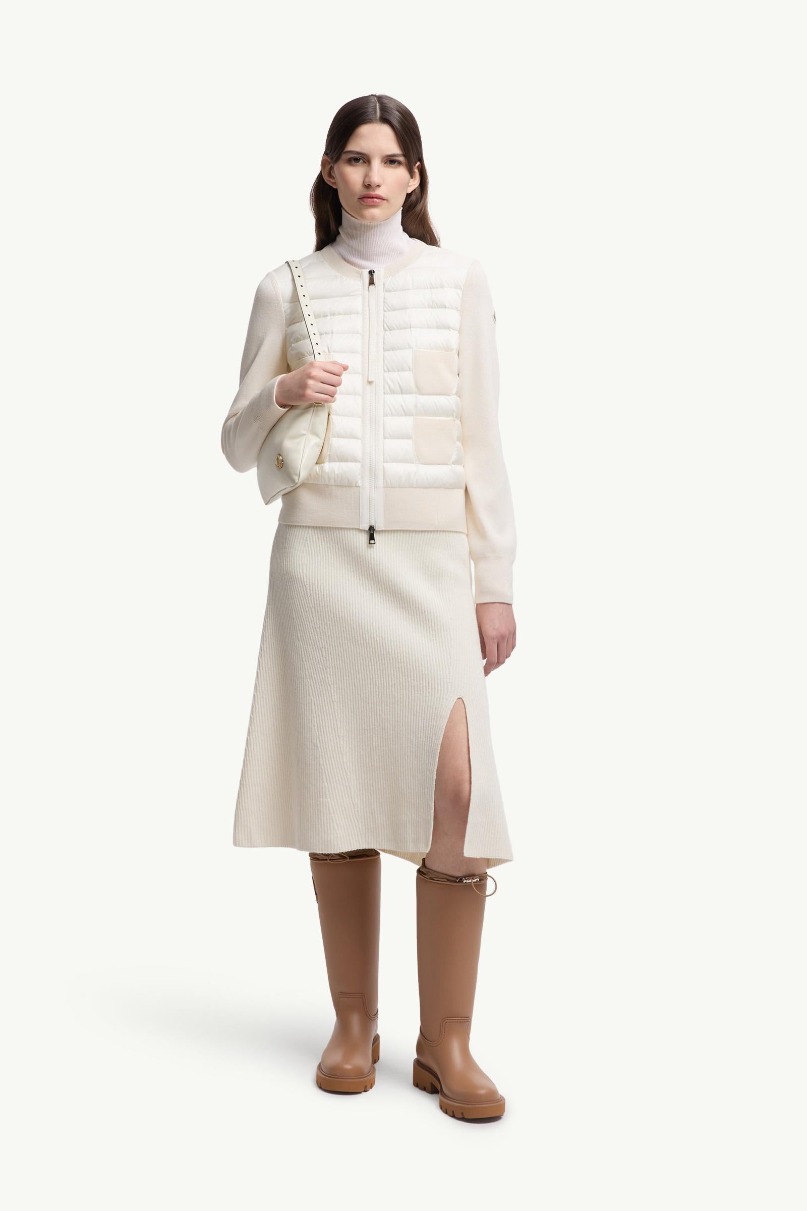 Moncler Padded Wool Zip-Up Cardigan White White